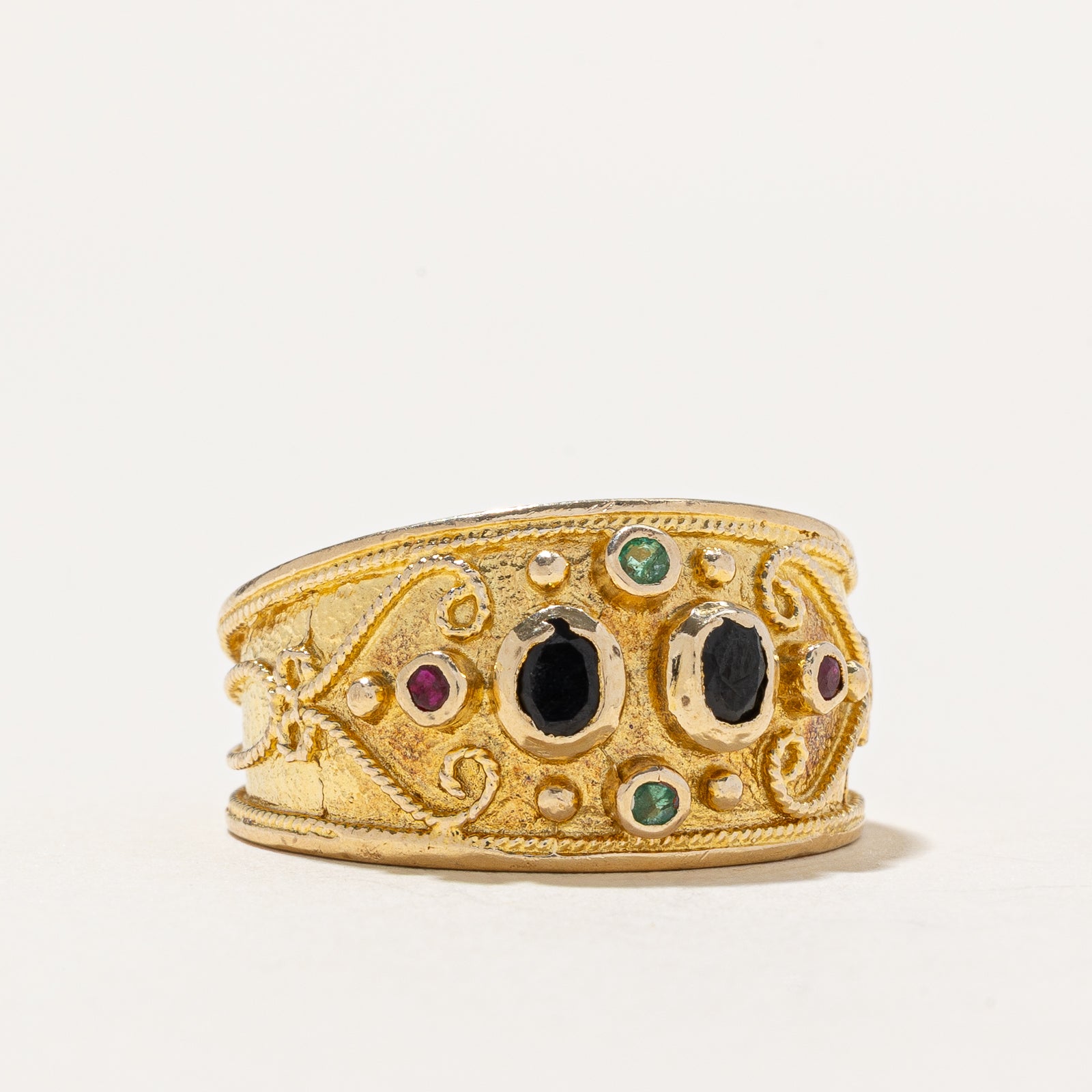 Exquisite 0.38ctw Sapphire, Ruby & Emerald Vintage Ring - Size 8.5 | Elegant Jewelry for Women, Perfect for Weddings, Anniversaries & Special Occasions