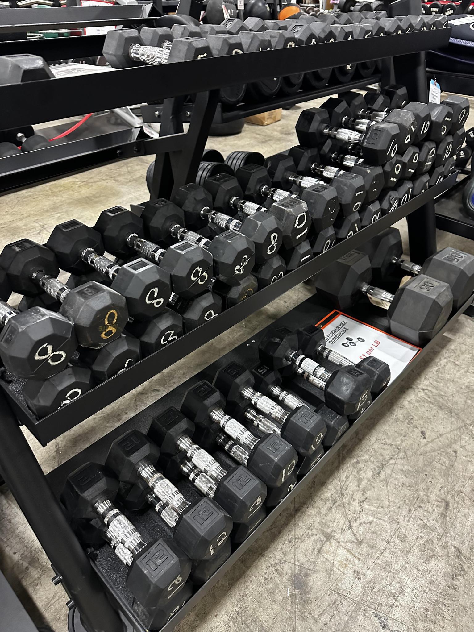 Premium Used Rubber Hex Dumbbells - 5-50lbs Weight Set for Home Gym, Strength Training & CrossFit Workouts