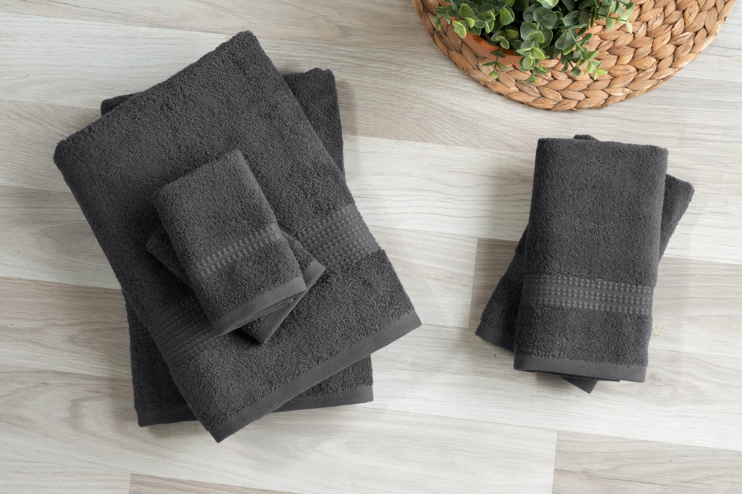 Nine West Luxury 6-Piece Turkish Cotton Towel Set - 100% Premium Terry Cloth, Ultra Absorbent & Quick Drying, Includes 2 Bath Towels, 2 Hand Towels & 2 Washcloths (Grey) - Perfect for Spa, Bathroom & Guest Use