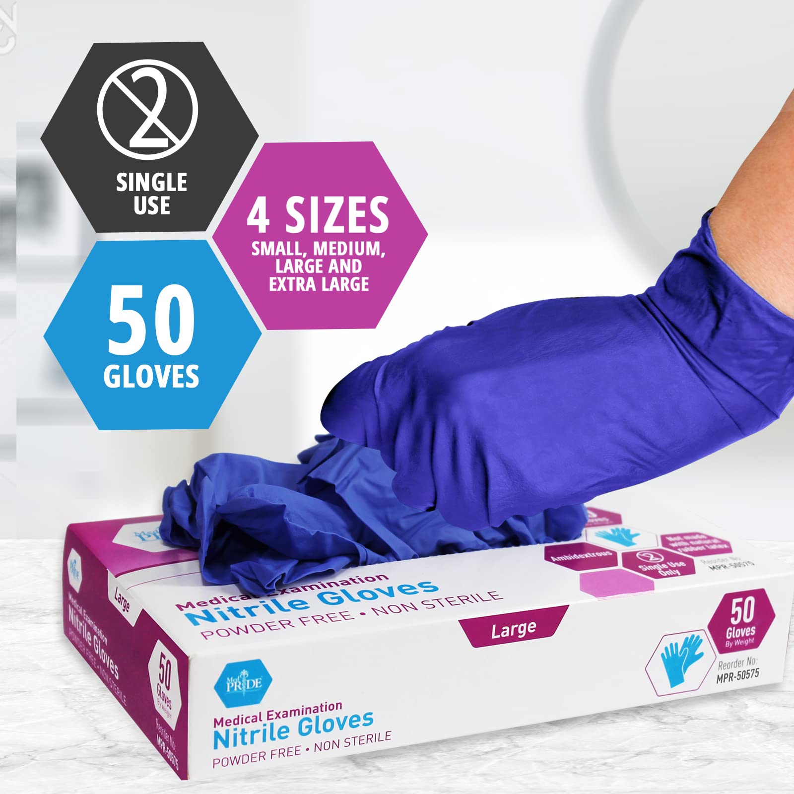 MED PRIDE Nitrile Exam Gloves - Powder-Free, Latex-Free Disposable Medical Gloves (300 Count) - Ideal for Doctors, Nurses, Hospitals, Clinics & Home Use - Perfect for Medical Exams, Food Handling & Cleaning