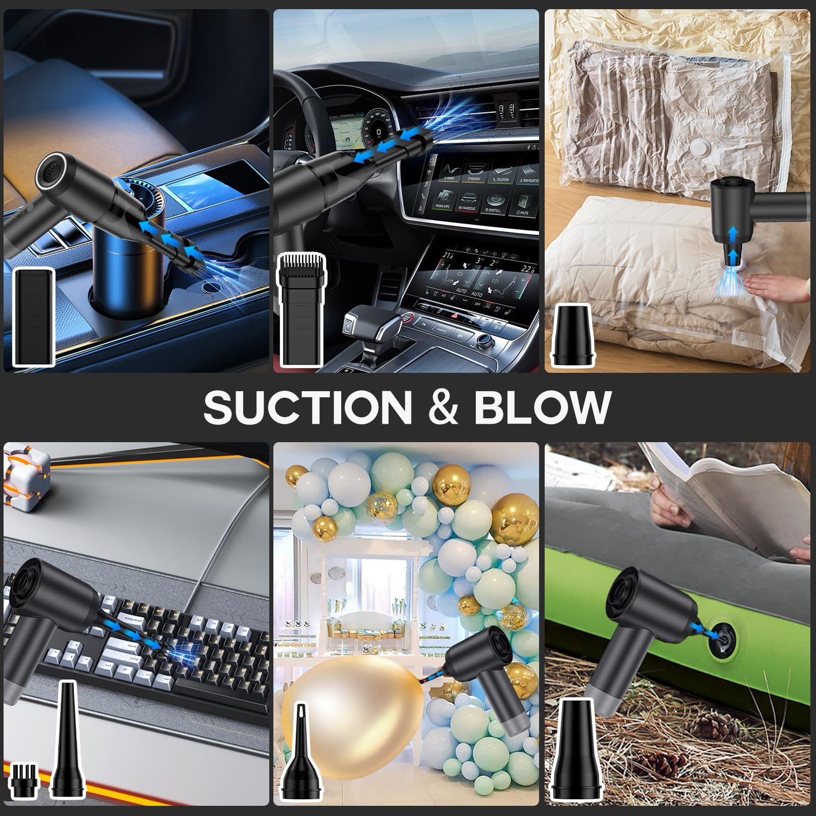 18KPA Cordless Car Vacuum Cleaner - 6-in-1 Air Duster & Safety Tool for Home/Office/Car Use