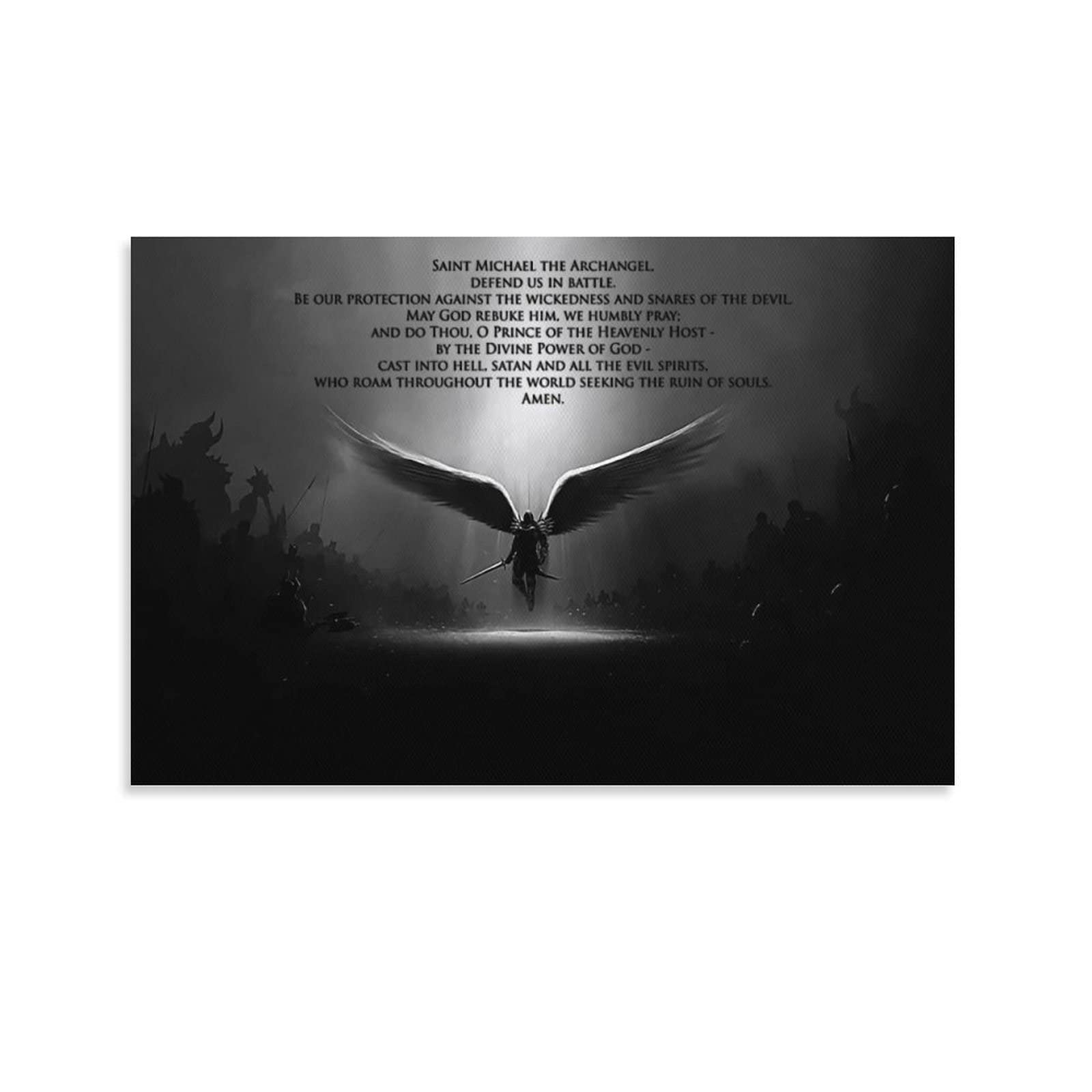 Saint Michael The Archangel Defend Us in Battle Canvas Wall Art - Inspirational Religious Quote Poster for Home Decor (12x18 inches, 30x45cm) - Perfect for Living Room, Bedroom & Prayer Space