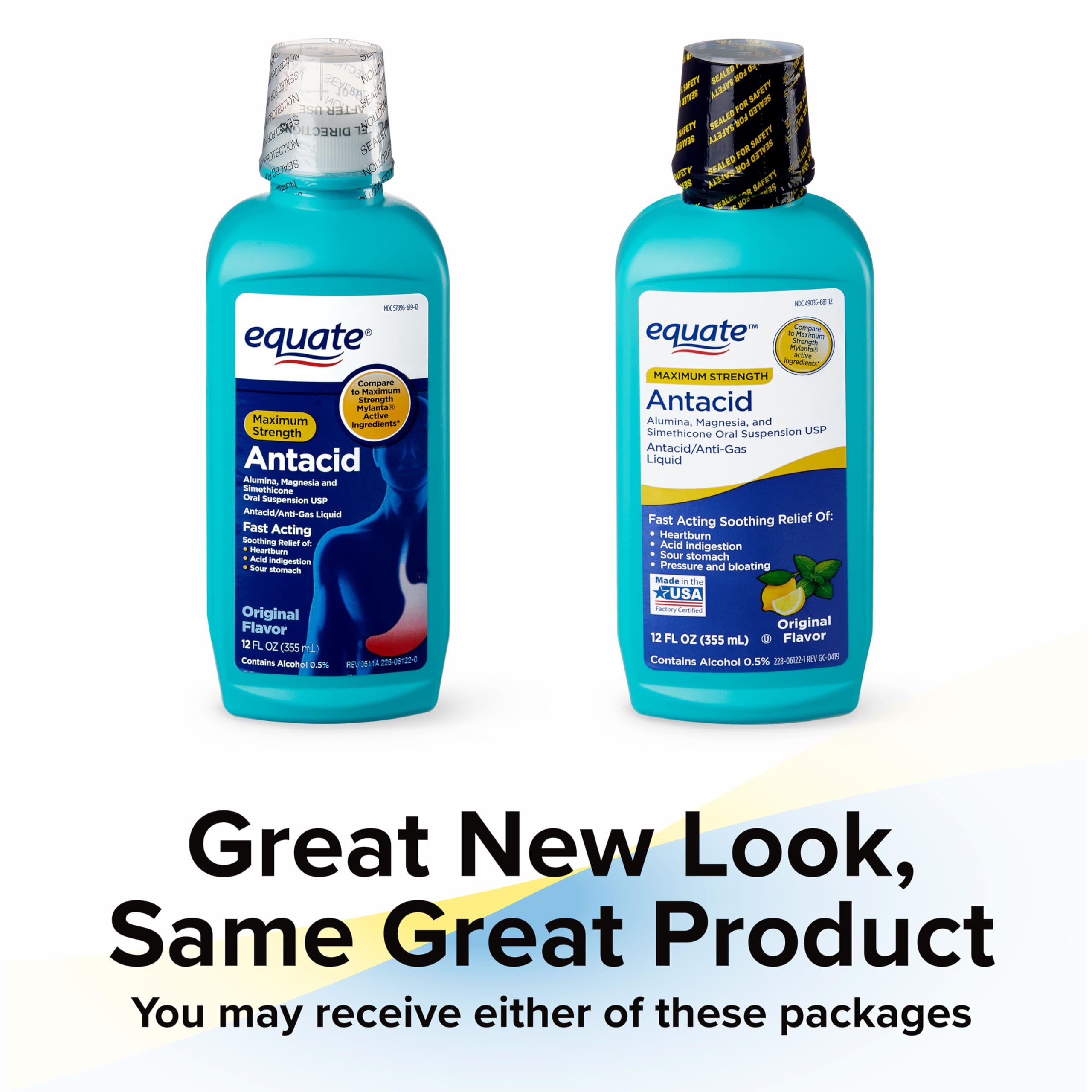 Equate Maximum Strength Antacid Liquid - Original Flavor (2 Pack, 12 fl oz) | Fast Heartburn & Acid Reflux Relief | Perfect for Home, Office & Travel Use