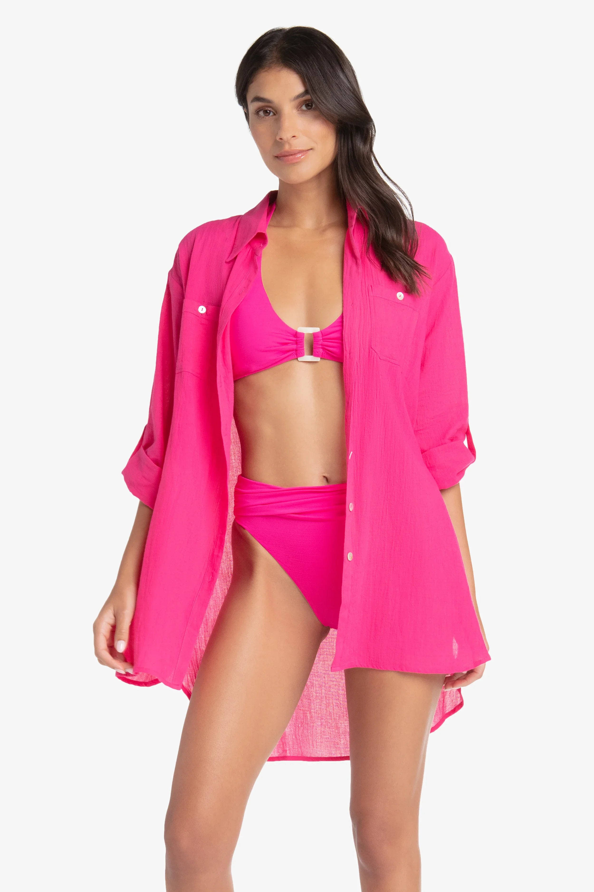 Textured Lotus Pink Shell Halter Top - Women's Stylish Summer Beachwear for Vacation & Outdoor Activities