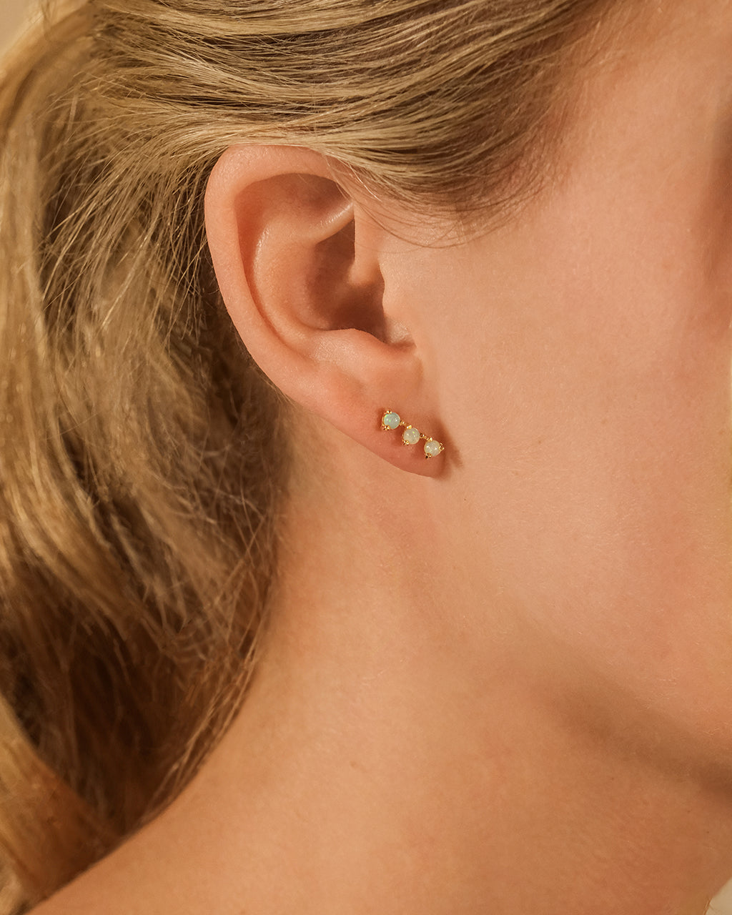 14K Sterling Silver Triple Opal Stud Earrings for Women - Elegant Birthstone Jewelry Gift for Anniversary, Birthday & Special Occasions