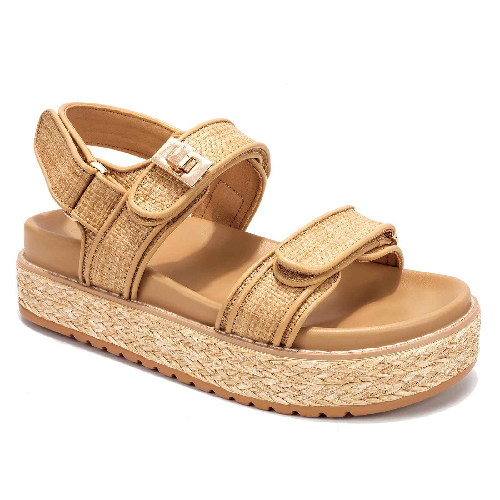 Women's Platform Raffia Sandals - Open Toe Espadrille Wedge Sandals for Summer Beach, Vacation & Casual Outfits