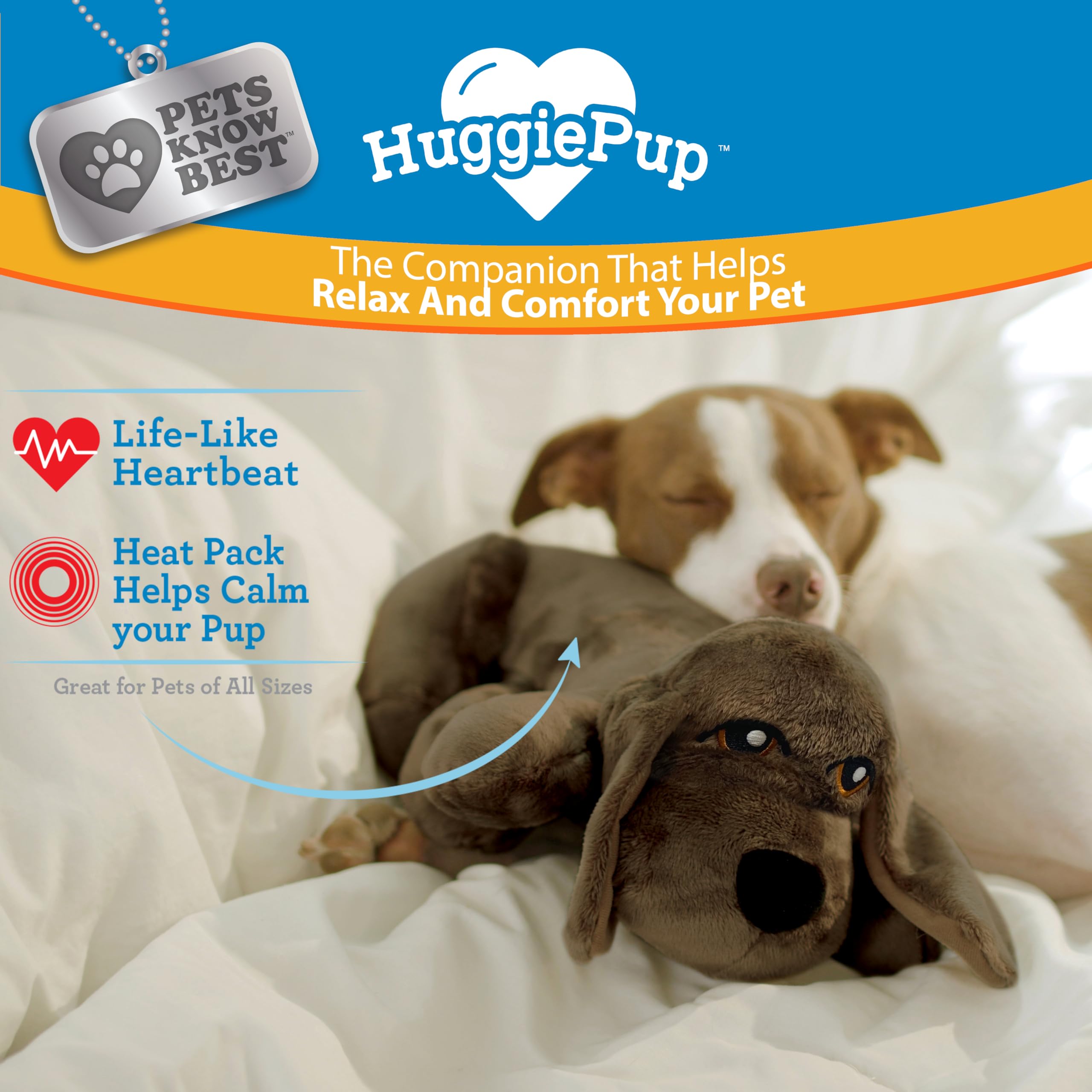 HuggiePup Puppy Behavioral Aid Toy with Pulsing Heartbeat & Heating Pack - Perfect for Crate Training & Anxiety Relief - Chocolate Dog Plush for Comfort & Stress Reduction - Ideal for New Puppies, Separation Anxiety & Vet Visits