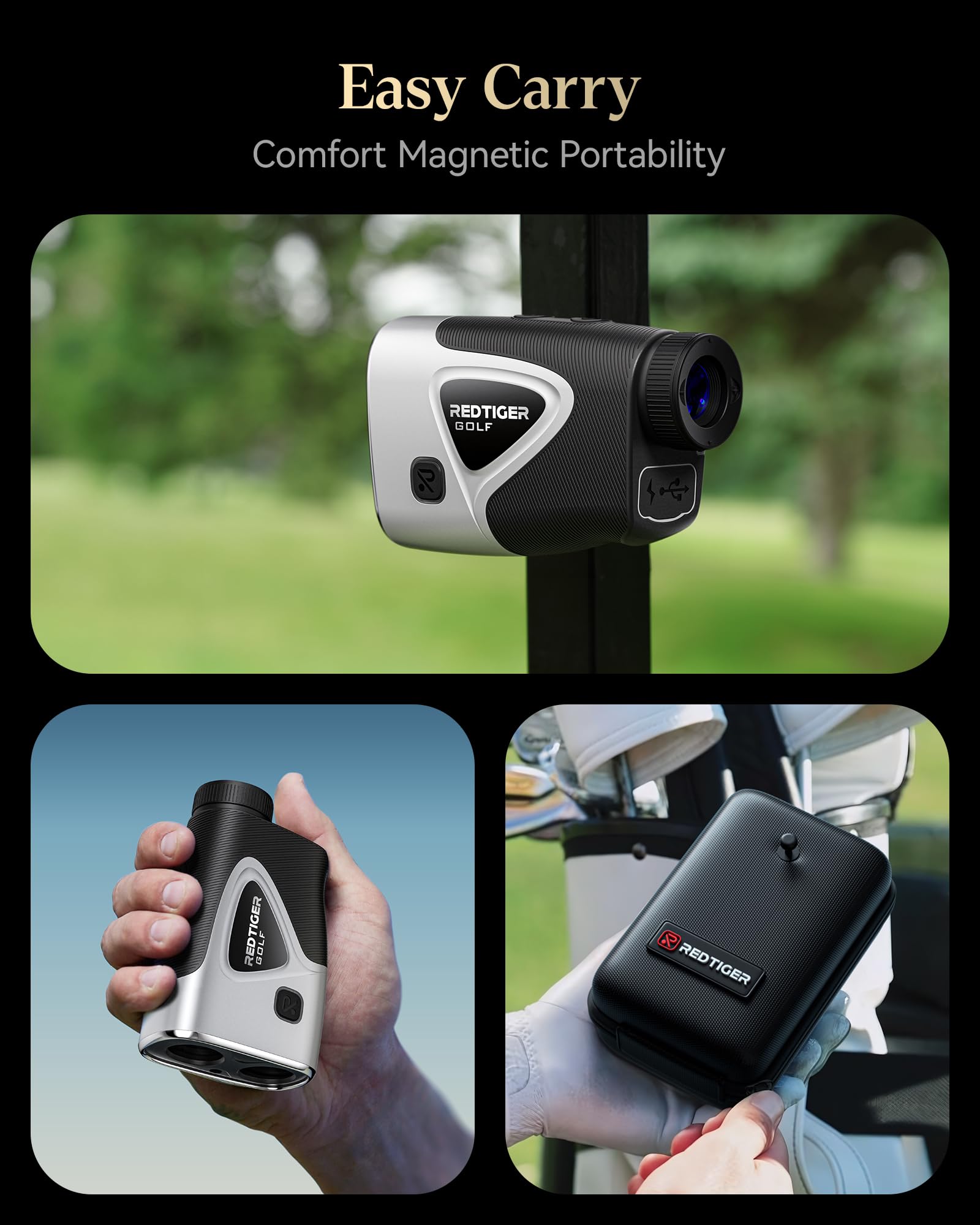REDTIGER Golf Rangefinder 1200 Yards with Slope, Flag Lock & Vibration - 7X Magnification Laser Range Finder with Light-Adaptive Display, Rechargeable Battery & Magnetic Mount - GolfVue Series 2 for Golfers & Hunting Enthusiasts