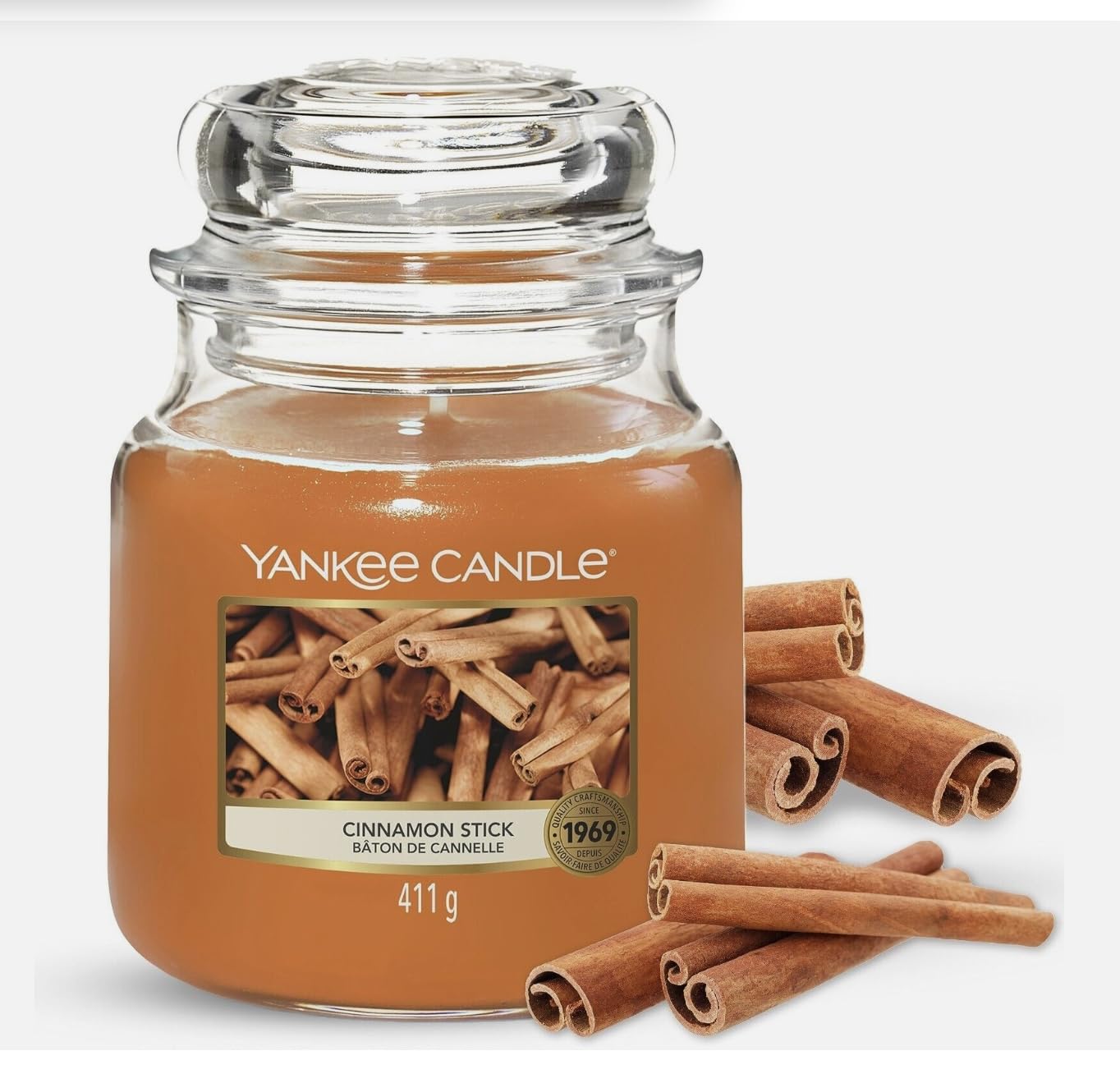 Yankee Candle Cinnamon Stick Scented Candle - Medium Classic Jar (14.5 oz) - Warm Spicy Aroma for Home, Office & Relaxation - Perfect for Fall Decor, Gifts & Cozy Evenings