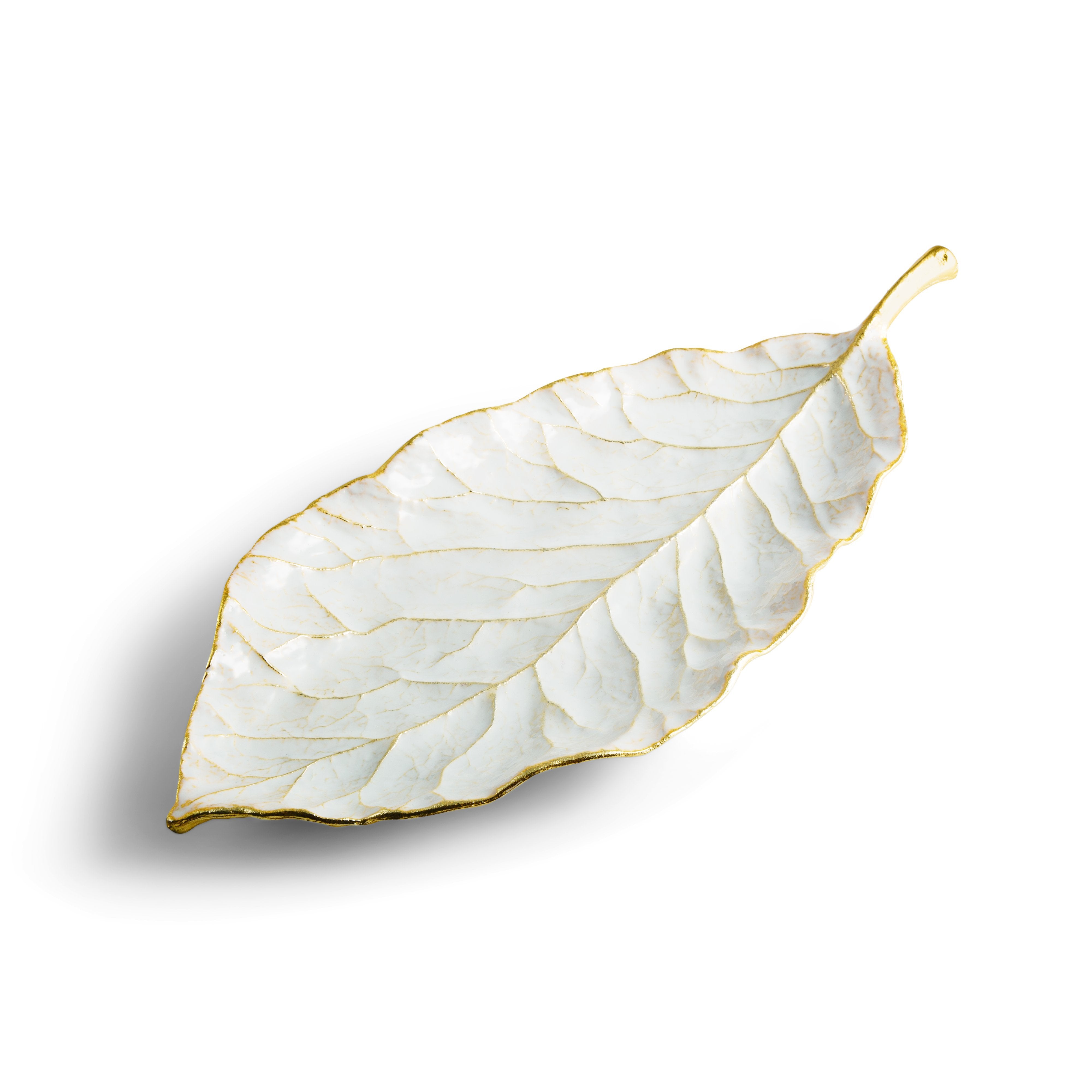 Magnolia Winter Leaves Decorative Dish - Elegant Floral Serving Tray for Holiday Tablescapes, Dessert Presentation & Home Decor
