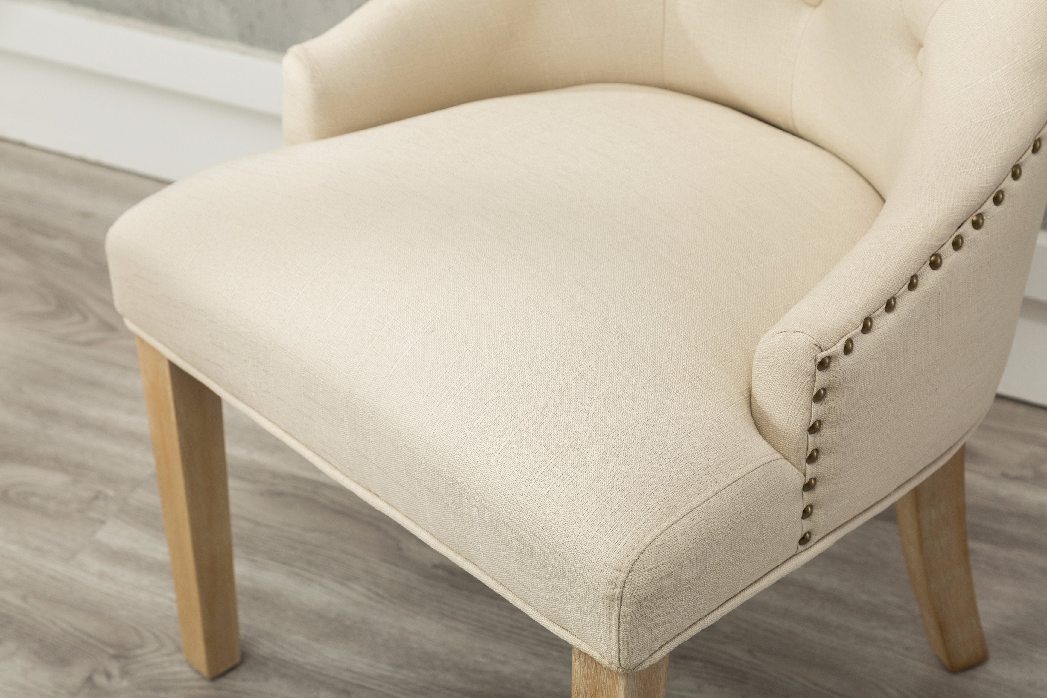 Roundhill Furniture Solid Wood Wingback Hostess Chairs - Button Tufted with Nail Heads, Tan (Set of 2) - Perfect for Dining Room, Living Room or Home Office Decor