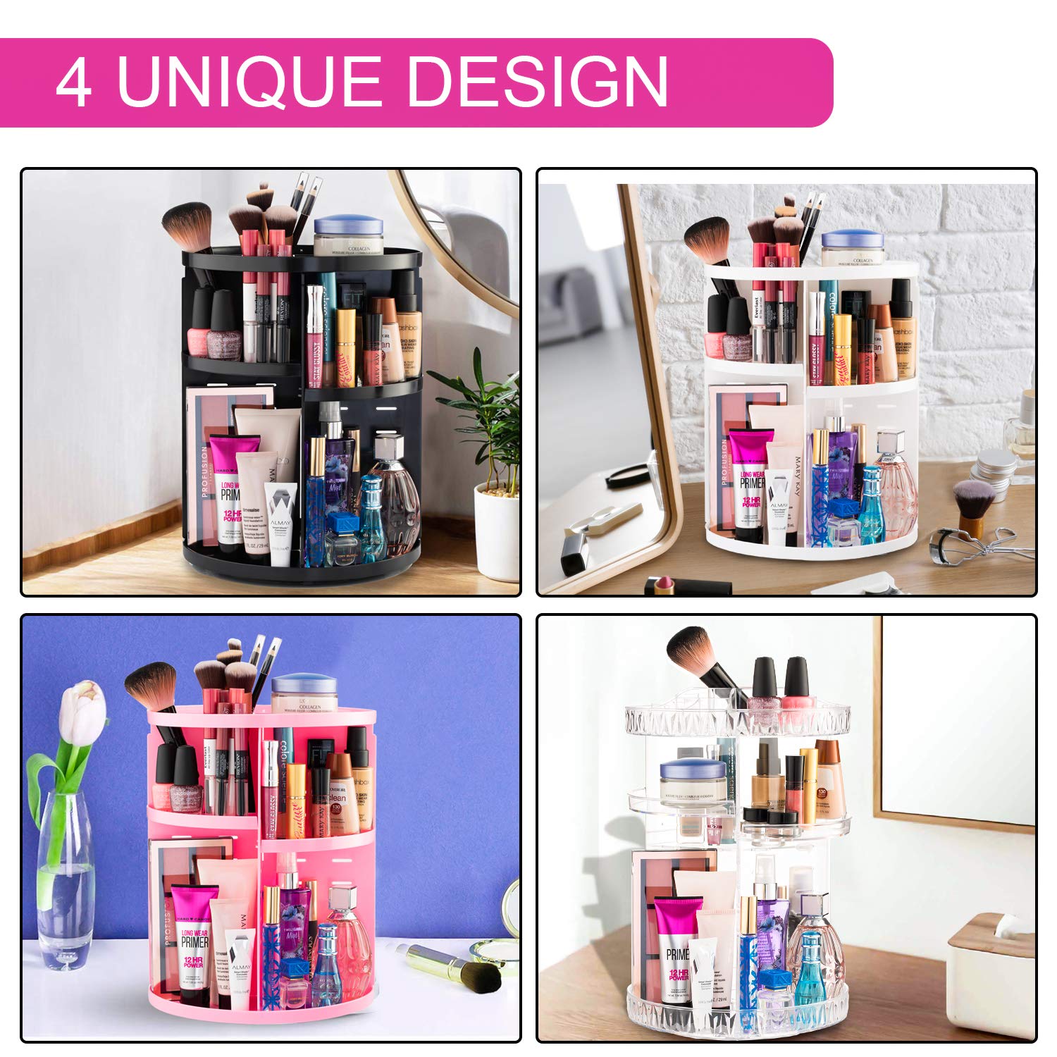 360° Rotating Makeup Organizer | Clear Cosmetic Storage Carousel for Vanity Countertop & Dresser | Multi-Functional Beauty Product Organizer for Makeup Brushes, Lipsticks & Skincare (Perfect for Small Spaces & Travel)