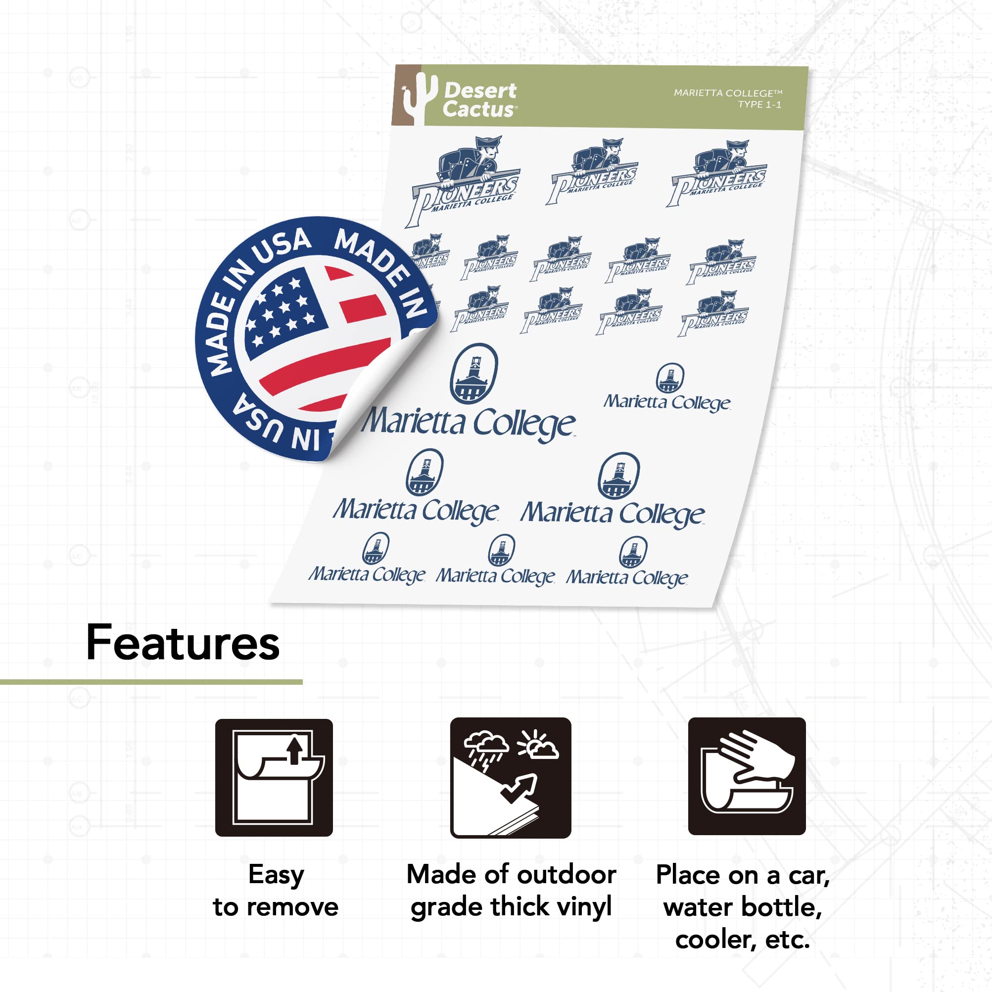 Desert Cactus Marietta College Pioneers Vinyl Decal Stickers - Waterproof Laptop, Water Bottle, Car, Scrapbook Decor - Perfect for School Spirit, DIY Crafts & Gift Giving
