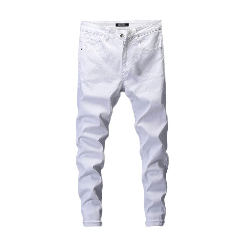 Men's Skinny Jeans - Solid White Stretch Denim Pants for Casual Wear | Slim Fit Comfortable Trousers | Perfect for Everyday Outfits, Street Style & Night Out