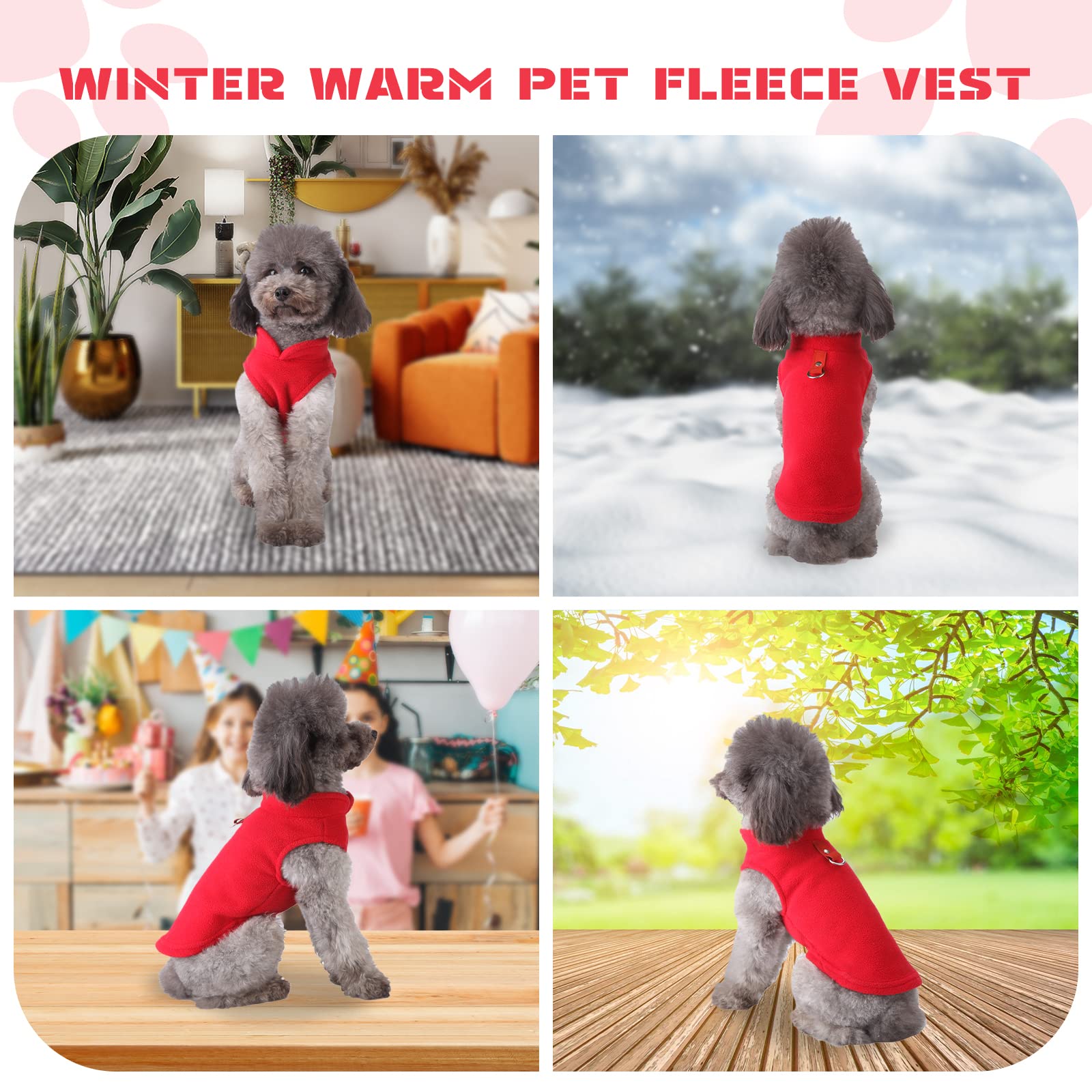 Soft Fleece Dog & Cat Sweater Vest with Leash O-Ring - Warm Winter Pet Pullover Coat for Small Breeds (Chihuahua, Shih Tzu) - Cozy Puppy & Kitten Apparel in Red - Perfect for Cold Weather Walks & Indoor Comfort