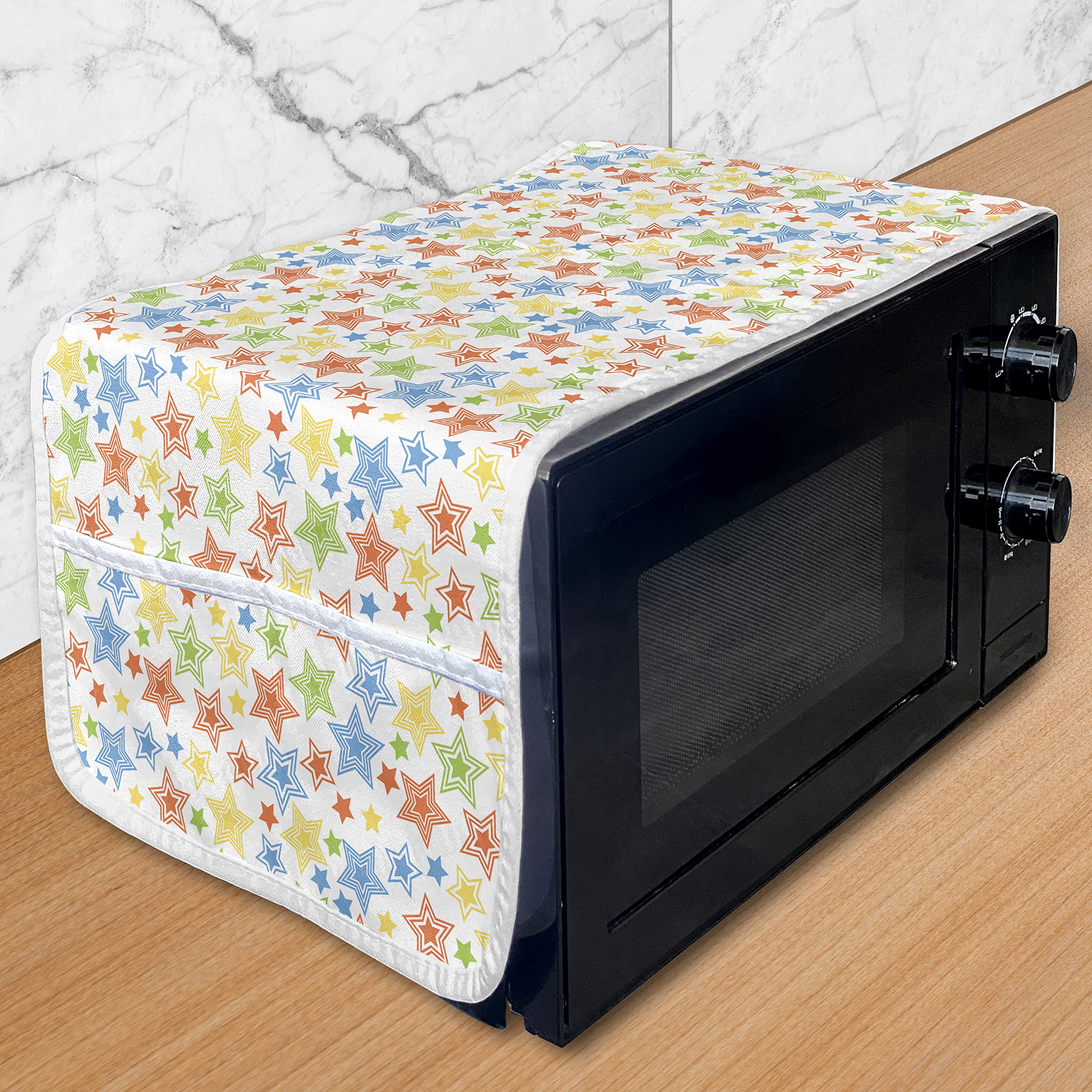 Ambesonne Waterproof Microwave Cover with Pockets - Colorful Star Pattern Kitchen Organizer, 36