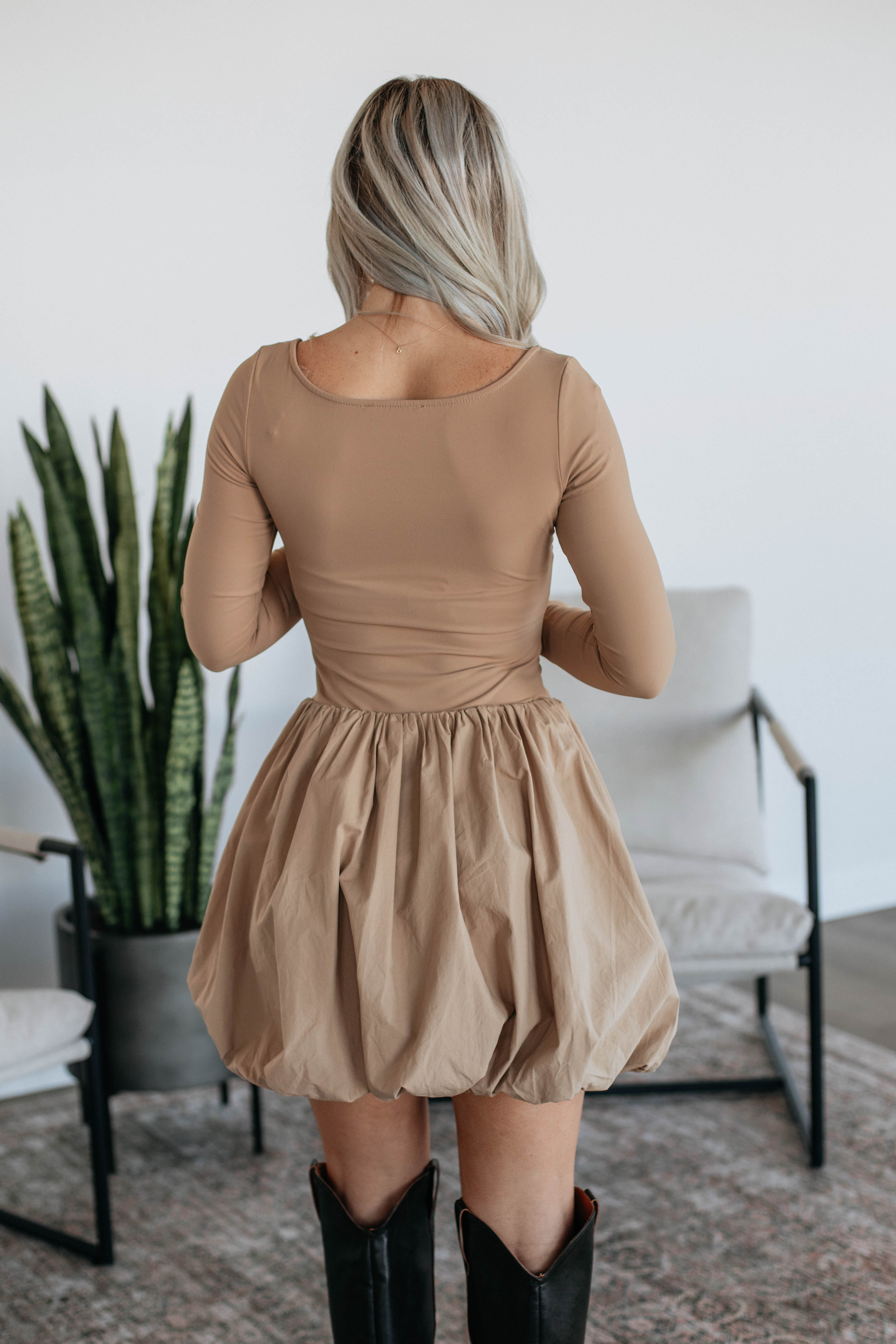 Call It Fate Dress in Camel - Elegant Women's Midi Dress for Casual Outings & Special Occasions