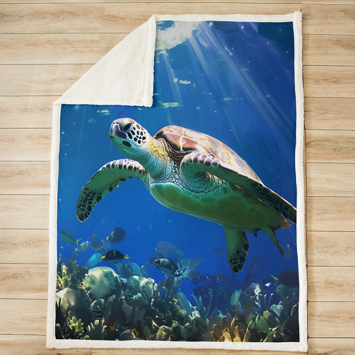 Soft 3D Sea Turtle Sherpa Fleece Throw Blanket - Reversible 30