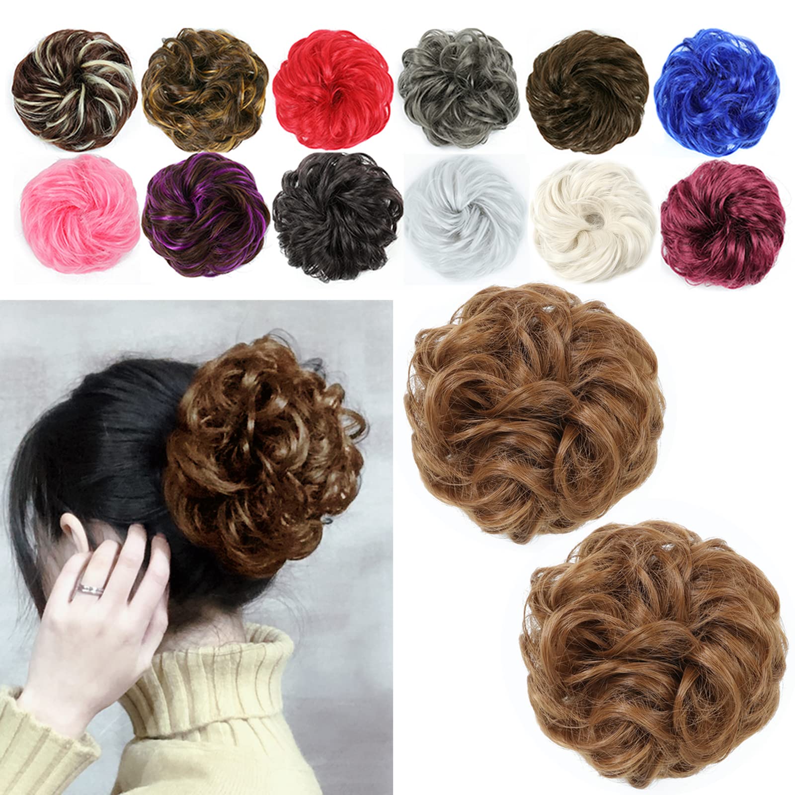 2Pcs Messy Bun Hair Piece - Curly Fake Hair Scrunchie Extension for Updos & Ponytails | Perfect for Weddings, Parties & Everyday Styling