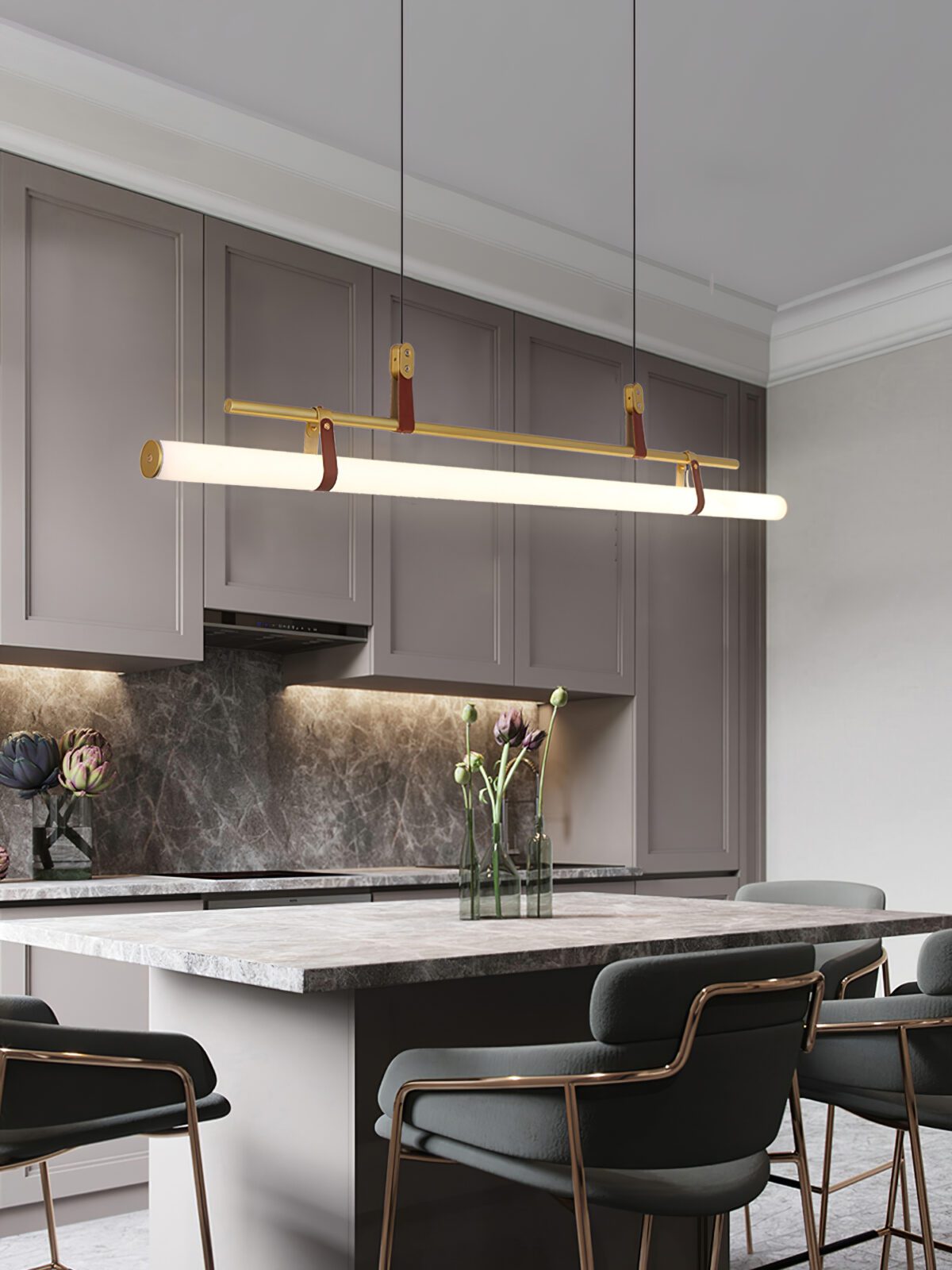 Modern Eden Linear Pendant Light - Sleek Minimalist Hanging Fixture for Kitchen Island, Dining Room & Bedroom Lighting - Adjustable LED Chandelier for Contemporary Home Decor