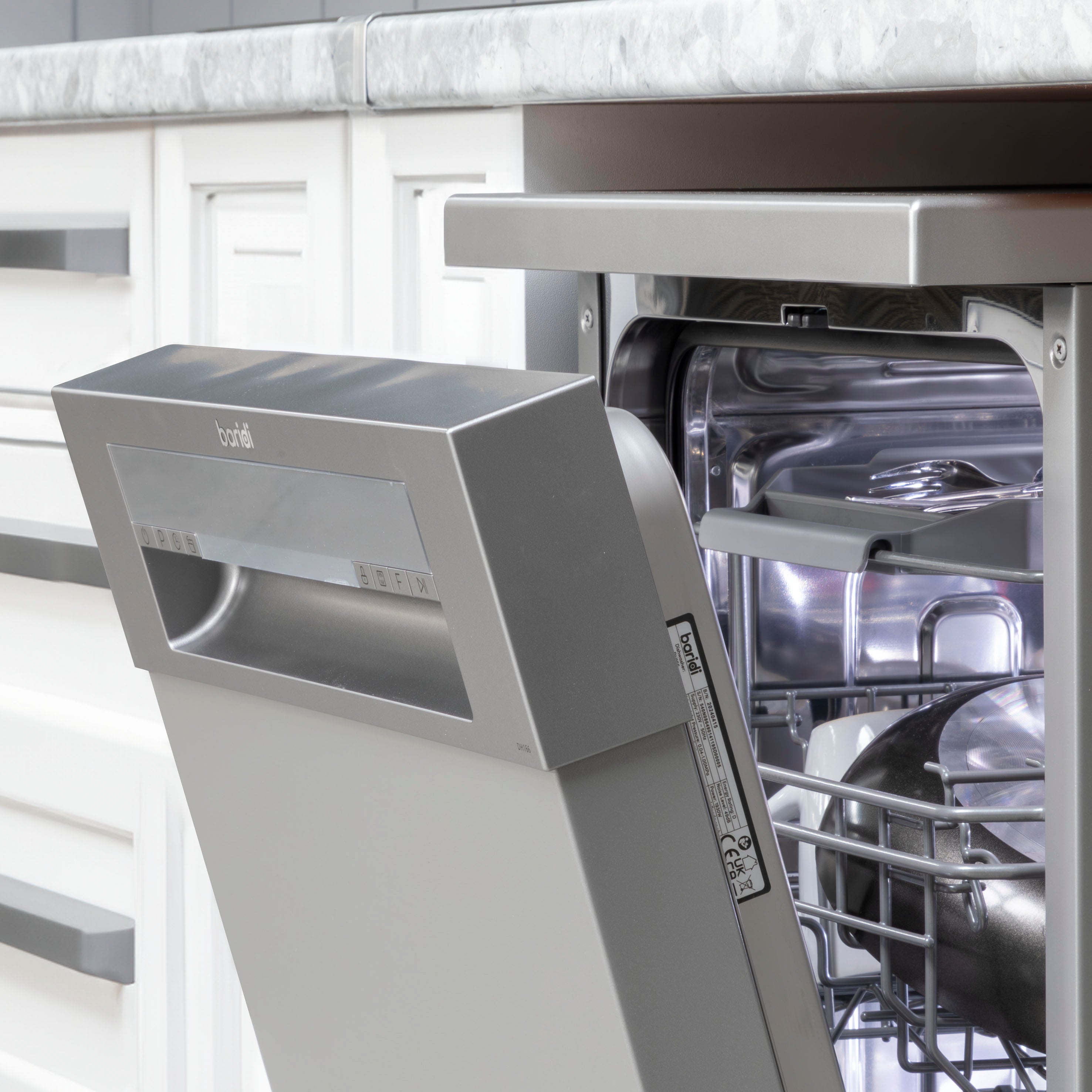 Baridi 45cm Slimline Freestanding Dishwasher - 10 Place Settings, 8 Wash Programs, Energy Efficient, Silver (DH166) - Perfect for Small Kitchens & Apartments