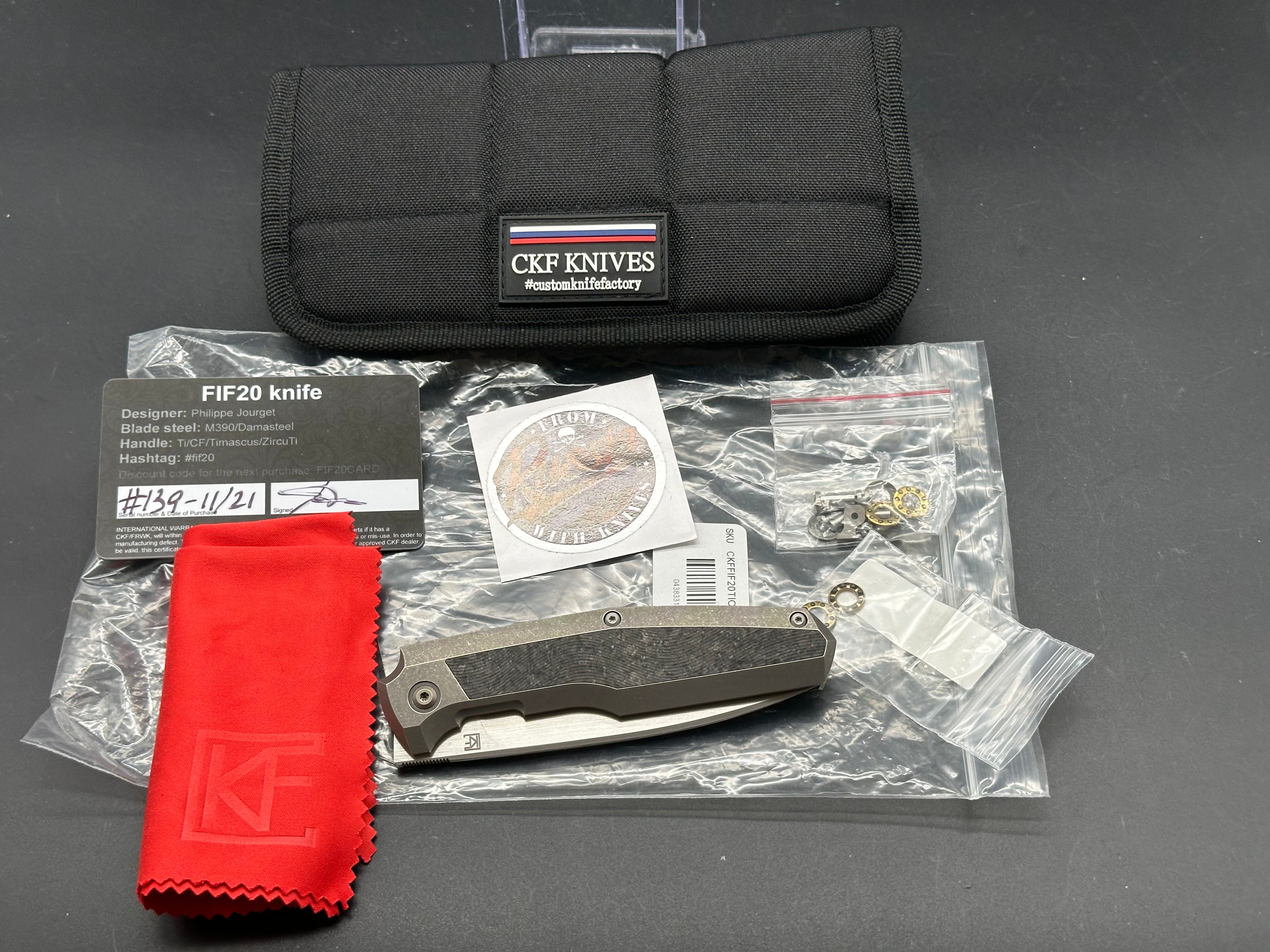 CKF Fif20Ti CF #139 - Premium M390 Satin Blade & Milled Titanium Handles - EDC Folding Knife for Outdoor, Camping & Everyday Carry