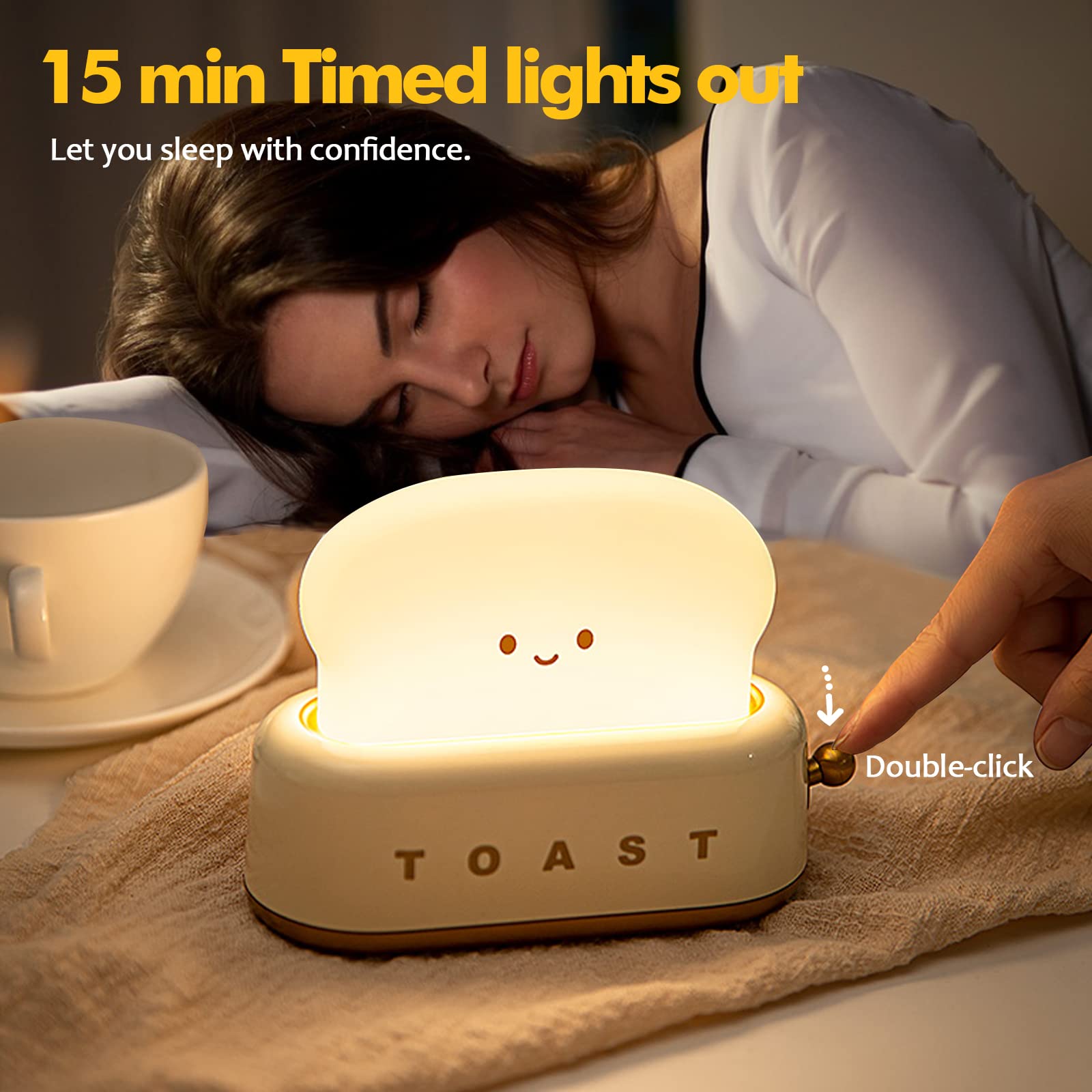 QANYI Small Table Lamp - Cute Toast Bread LED Night Light with Timer & Rechargeable Battery, Warm White Bedside Lamp for Kids Room, Nursery, Dorm - Perfect Birthday Gift for Boys & Girls (Home Decor, Reading Light, Nightstand Companion)