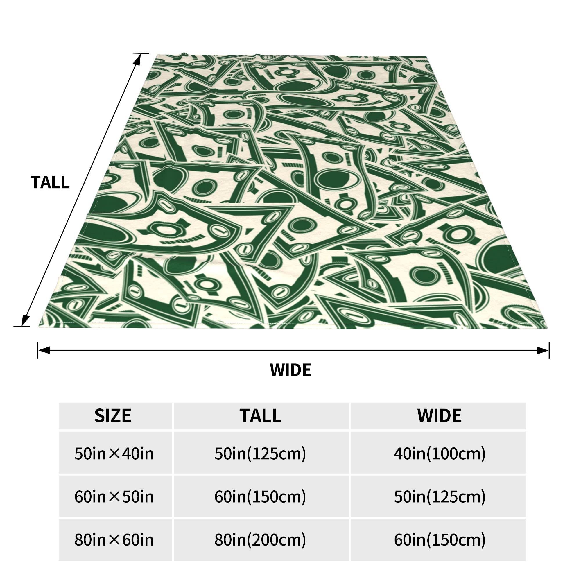 Soft Microfiber Fleece Blanket with Dollar Bill Print - Lightweight Summer Throw for Boys & Girls - Queen Size Fuzzy Blanket for Couch, Bed, Sofa - Perfect for Nap, Sleep & Home Decor