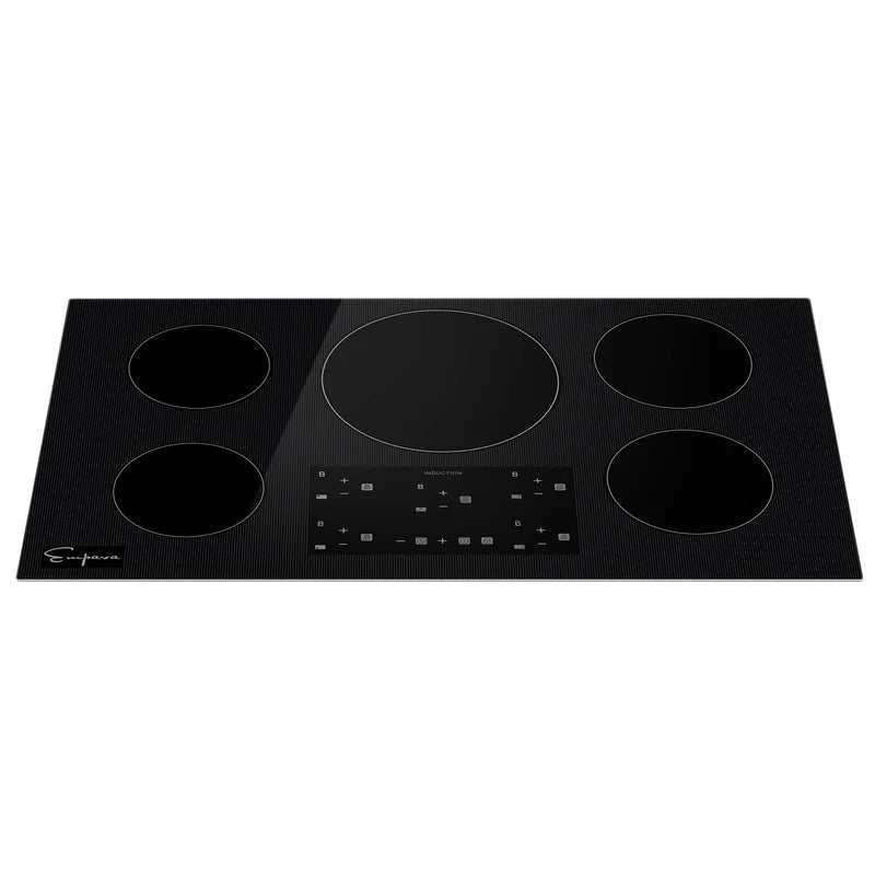 Empava 36-Inch 5-Burner Induction Cooktop with Touch Control - Black Vitro Ceramic Glass Electric Stove for Modern Kitchen | Fast Heating, Energy Efficient Cooking for Home & Restaurant Use