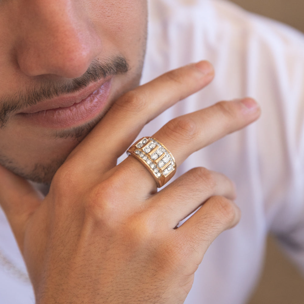 9ct Yellow Gold 2 Carat Diamond Men's Ring - Elegant Wedding Band & Anniversary Gift for Him - Perfect for Proposals, Engagements & Special Occasions