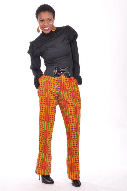 Stylish Kente Print Pants for Women - African Ankara Fabric DP3227P | Perfect for Casual Wear, Cultural Events & Summer Outfits