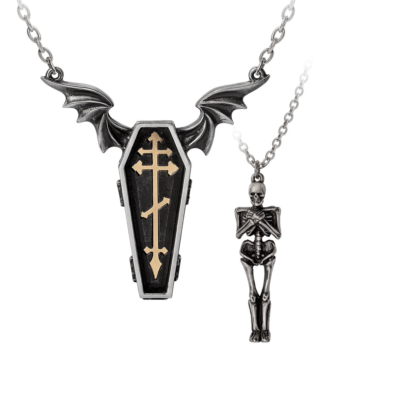 Gothic Couple Necklace Set - Coffin & Skeleton Pendant Jewelry for Him and Her | Romantic Gothic Gift for Couples, Halloween, Goth Lovers & Alternative Fashion
