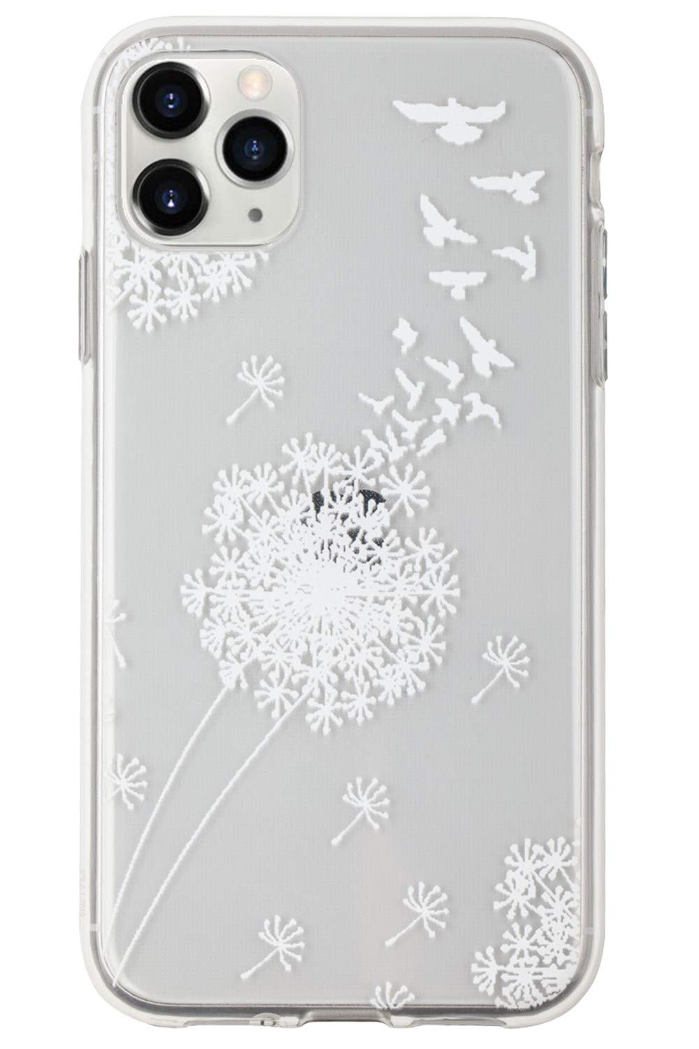 Shockproof Clear TPU Case for iPhone 11 Pro Max (6.5 Inch) - Slim Protective Cover with Dandelion & Bird Flying Embossed Art Pattern - Perfect for Women & Girls (White) | Ideal for Everyday Use, Travel & Outdoor Activities