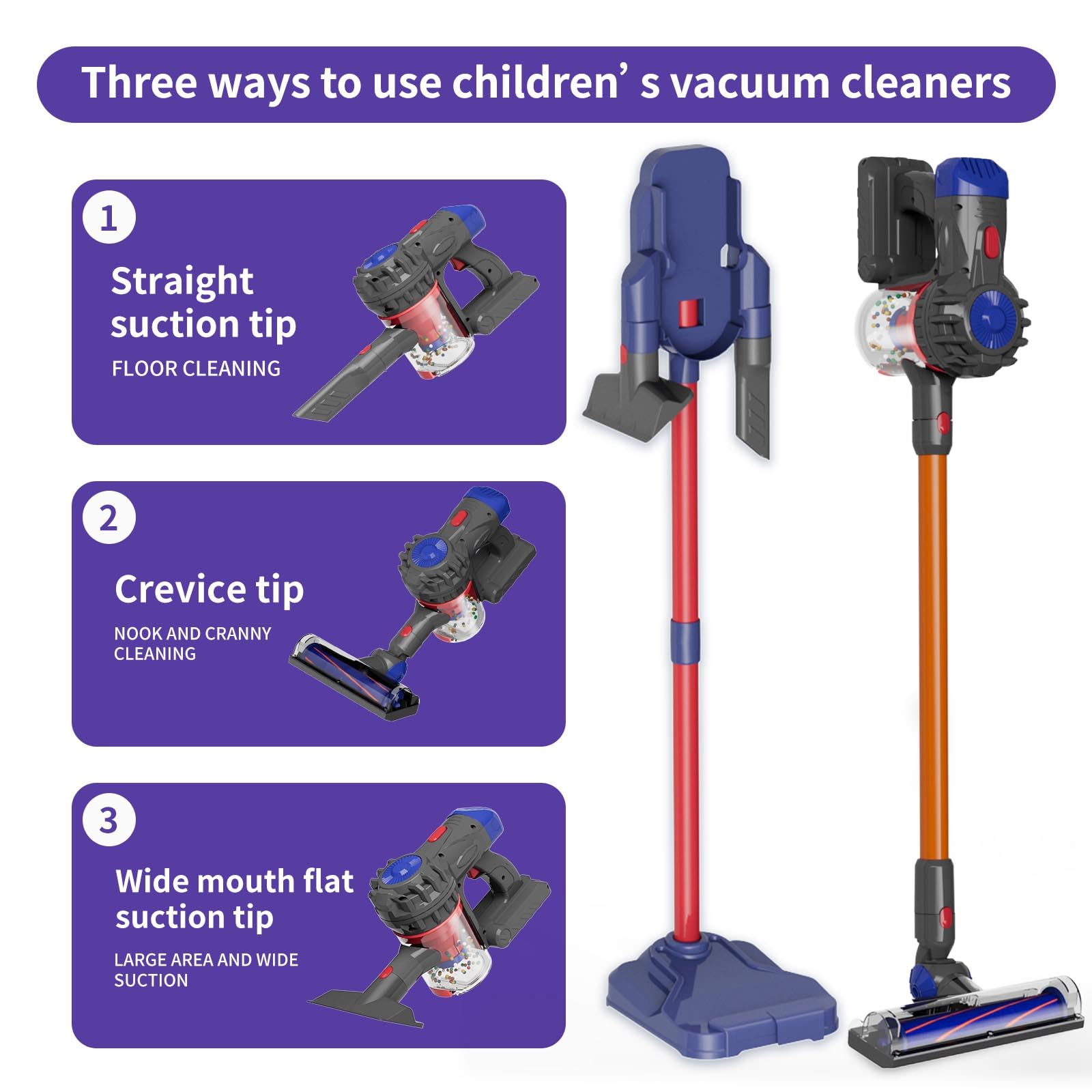 Kids Cordless Toy Vacuum Cleaner with Real Suction & Attachments - Fun Pretend Play Housekeeping Set for Toddlers Age 3+ | Perfect for Early Learning & Indoor Cleaning Games
