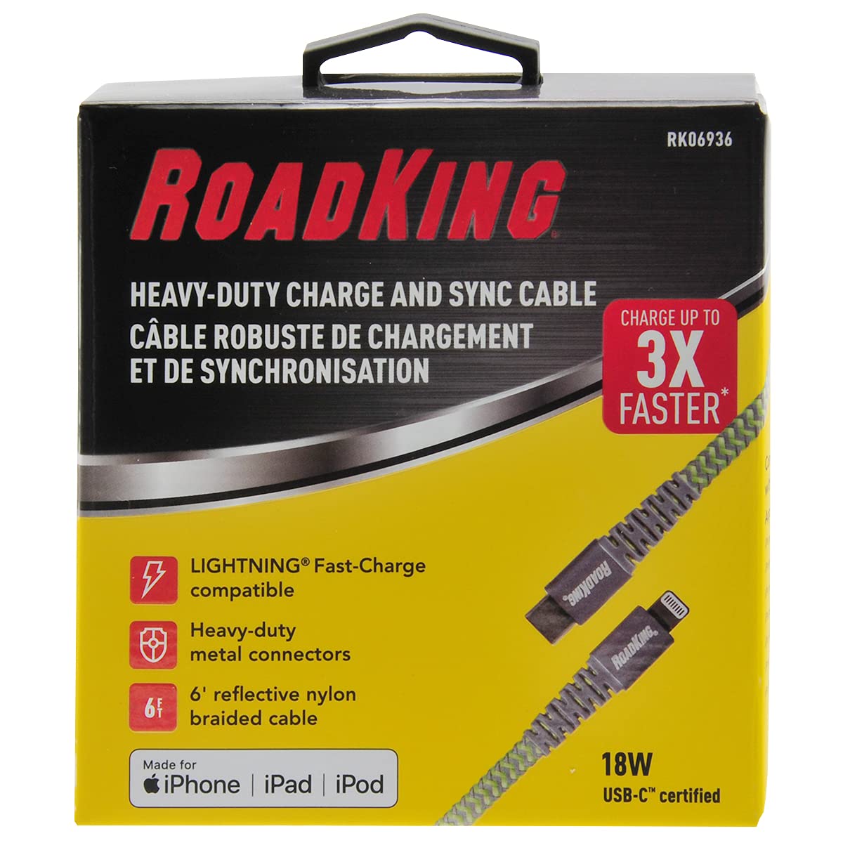 RoadKing RK06936 6ft Lightning to USB-C Fast Charging Cable - Green | Compatible with iPhone, iPad & MacBook | Perfect for Home, Office & Travel Charging