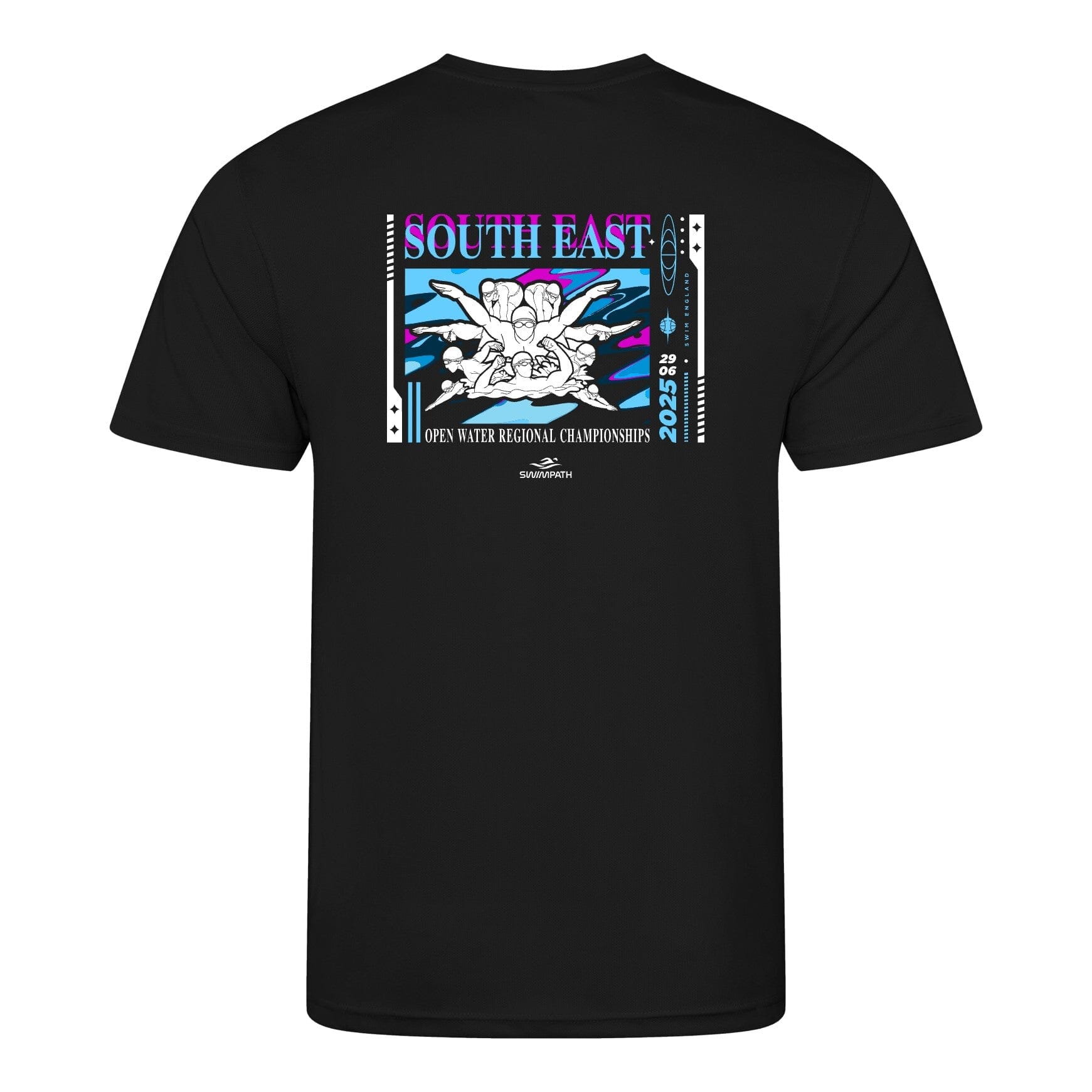 Swim England South East Open Water Regional Championships 2025 T-Shirt - Jet Black - Comfortable Athletic Wear for Swimming Competitions & Outdoor Activities