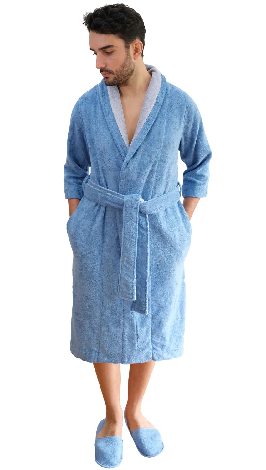 Premium Two-Tone Shawl Collar Bathrobe with Matching Slippers - European Crafted Luxury for Spa, Hotel & Home Relaxation