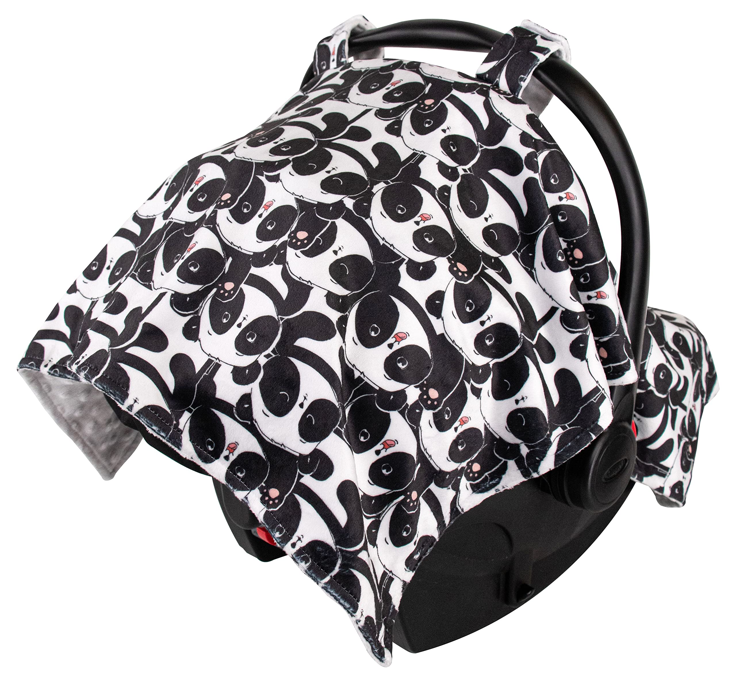 Premium Minky Baby Car Seat Cover - Soft Black Panda Design, 40