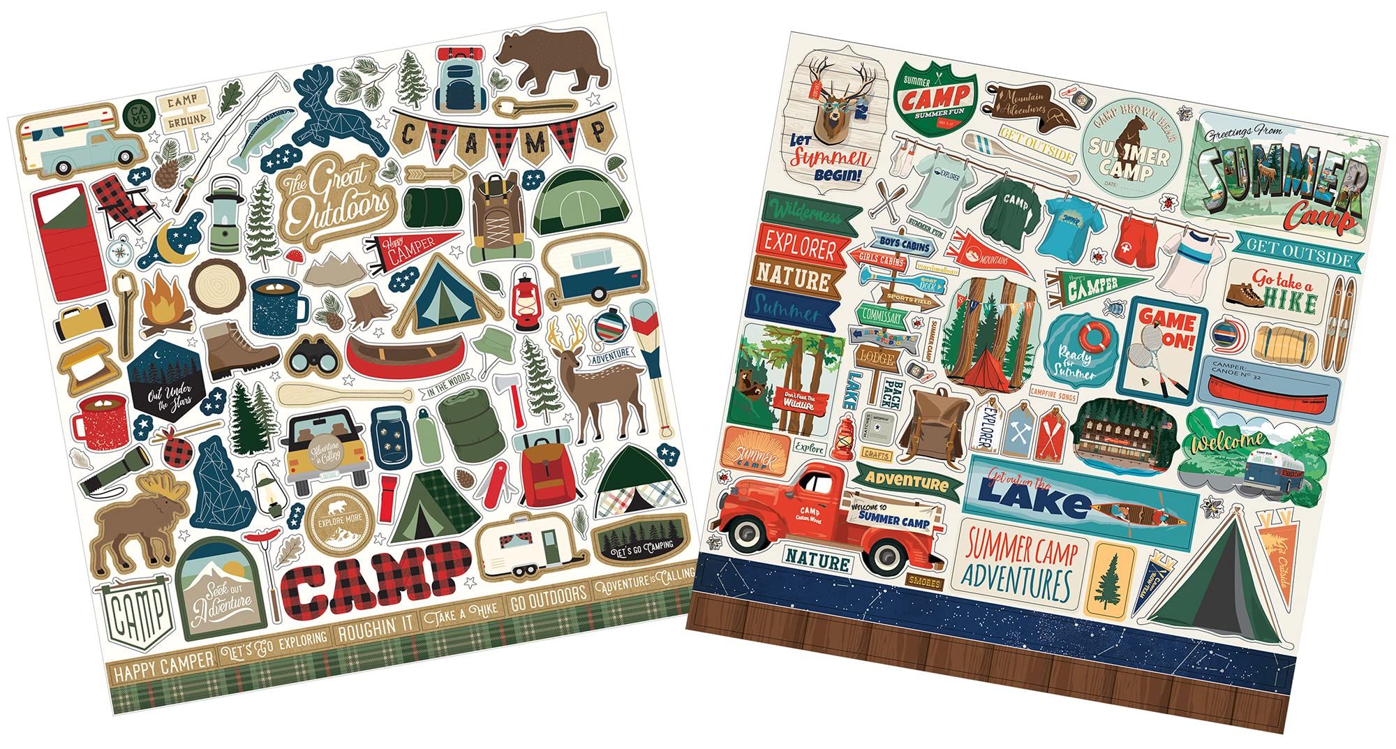 Camping Scrapbook Stickers Set - Decorative Camper & Cabin Theme Stickers for Scrapbooking, Journaling, and DIY Camp Crafts | Perfect for Travel Planners, Bullet Journals, and Memory Books (2-Pack)