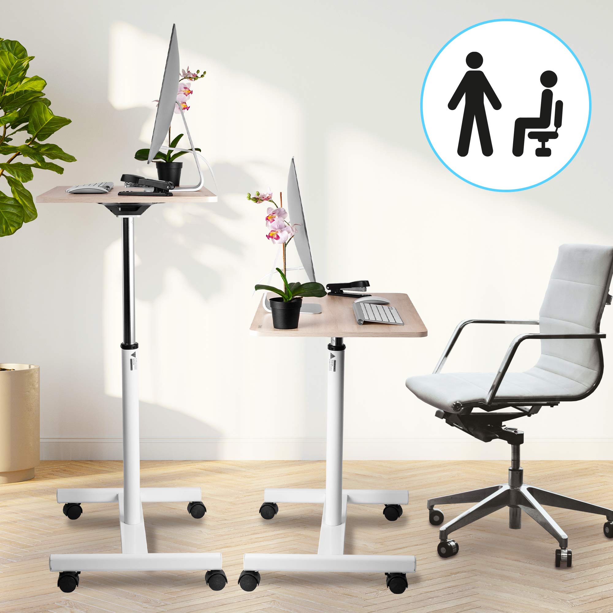 Duronic WPS67 Adjustable Height Sit Stand Desk - 70x48cm Ergonomic Workstation with Wheels, 30kg Capacity | Portable Multi-Use Table for Home Office, Video Projector, Workspace | Perfect for Remote Work, Gaming Setup & Creative Studio
