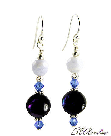 Elegant Sapphire Purple Abalone Shell Beaded Earrings | Handmade Boho Jewelry for Women | Perfect for Weddings, Parties & Beach Outfits
