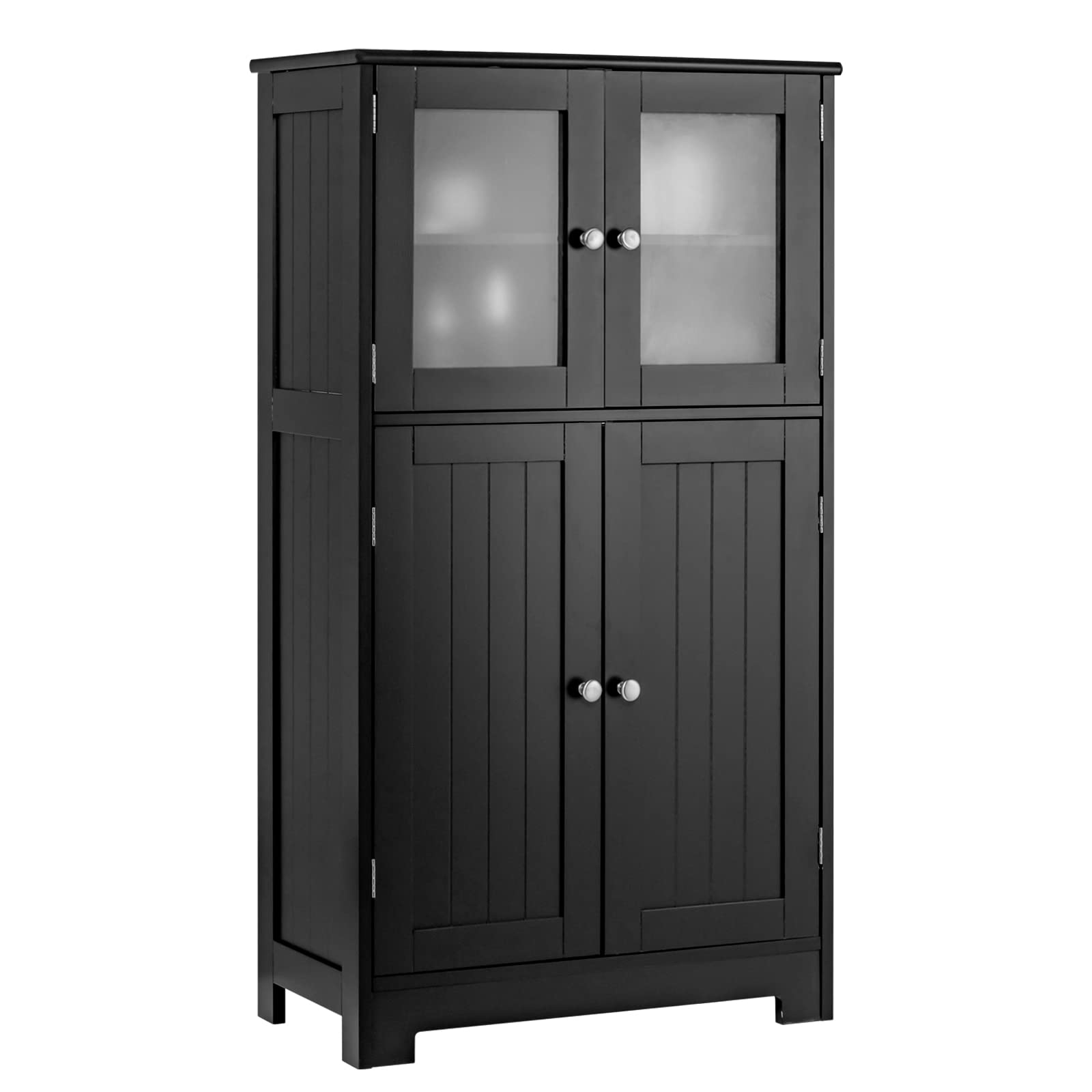 LOKO Wooden Floor Storage Cabinet with Glass Doors & Adjustable Shelf - Bathroom, Kitchen & Living Room Organizer - Perfect for Bath Essentials, Kitchen Supplies & Home Decor (Black)