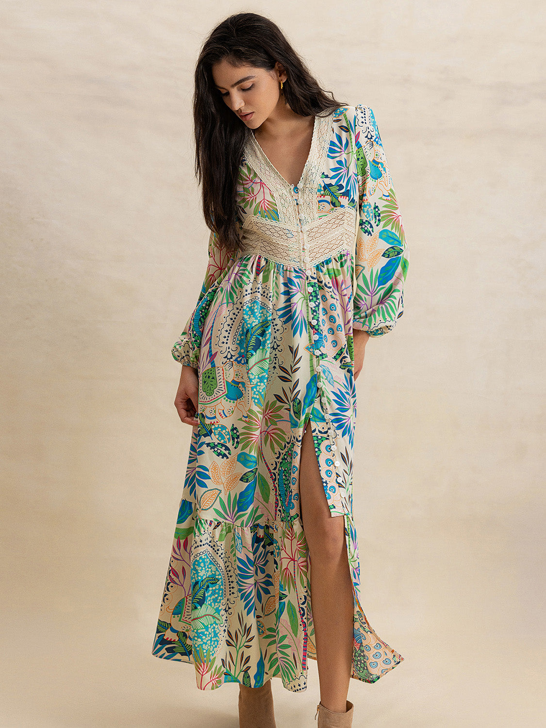 Elegant Slit Long Sleeve Midi Dress for Women - Flowy Party & Evening Gown - Perfect for Date Night, Cocktail Parties & Special Occasions