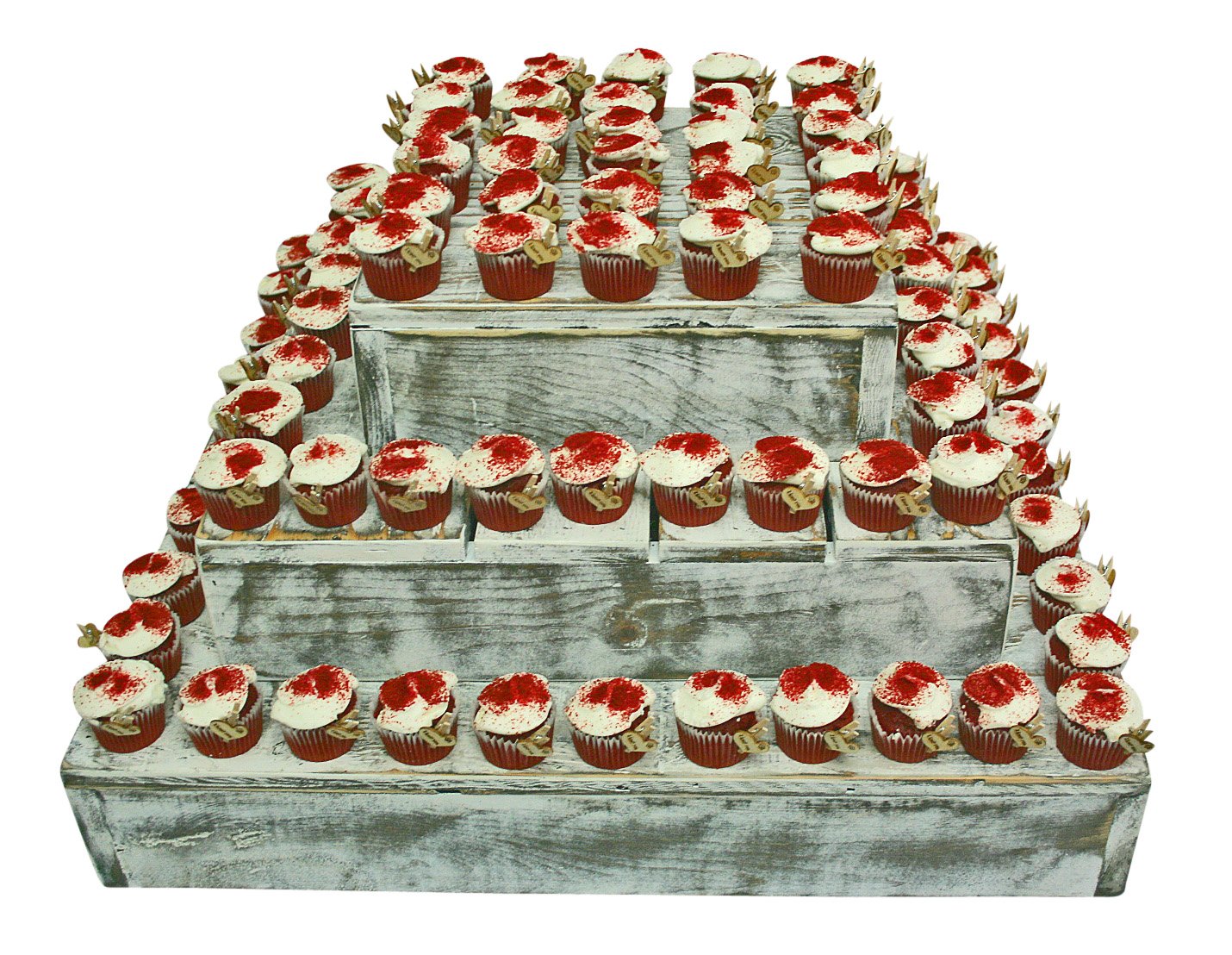3-Tier Rustic Wooden Wedding Cake Cupcake Stand - Farmhouse Country Barn Style (Distressed White) | Perfect for Rustic Weddings, Birthday Parties, and Vintage-Themed Events