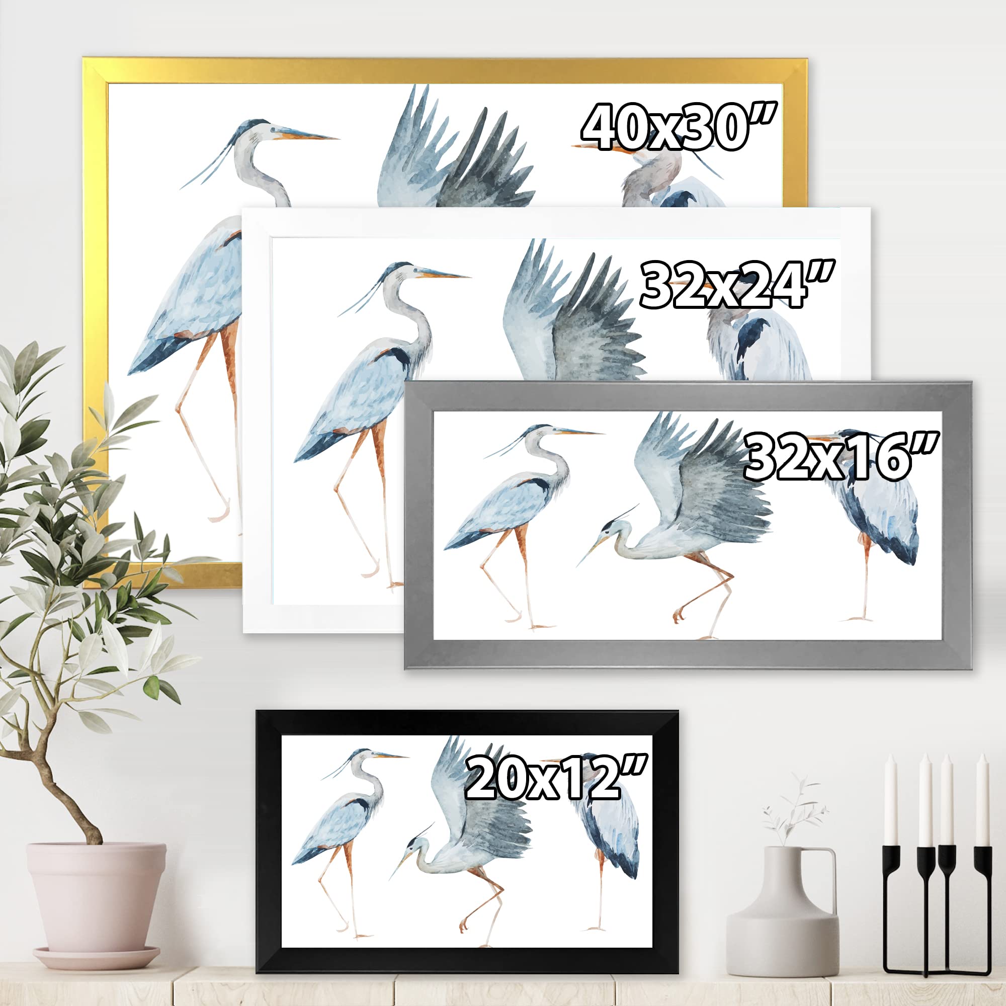 DesignQ Heron Birds II Traditional Framed Wall Art - Elegant Home Decor for Living Room, Bedroom & Office | Nature Inspired Canvas Painting