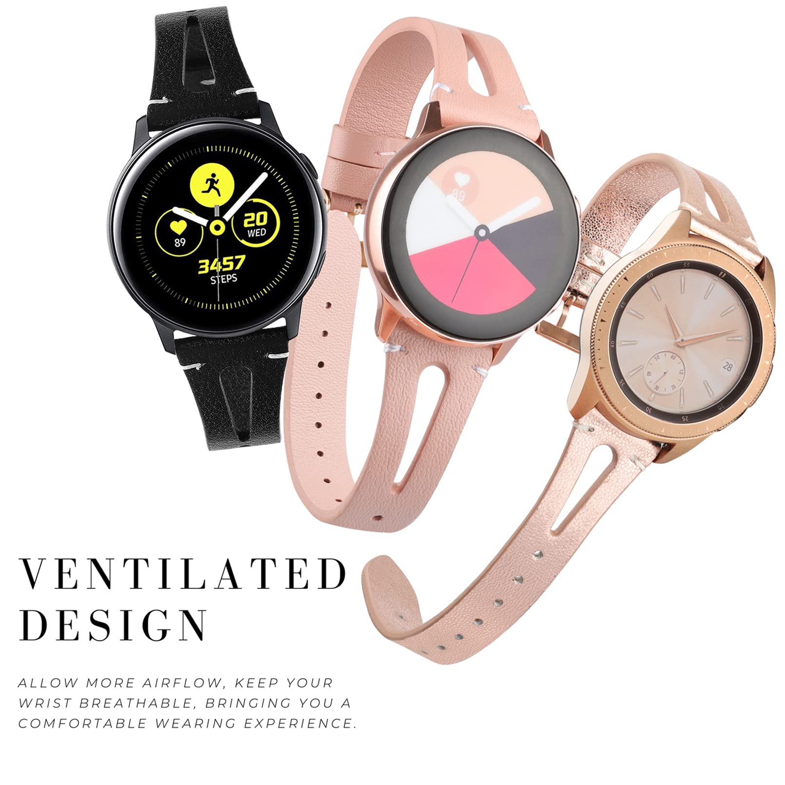 Premium 20mm Leather Watch Band Compatible with Samsung Galaxy Watch 7/6/5/4/3 & Garmin Vivoactive 3 - Soft Genuine Leather Strap for Men & Women - Perfect for Business, Casual Wear & Outdoor Activities