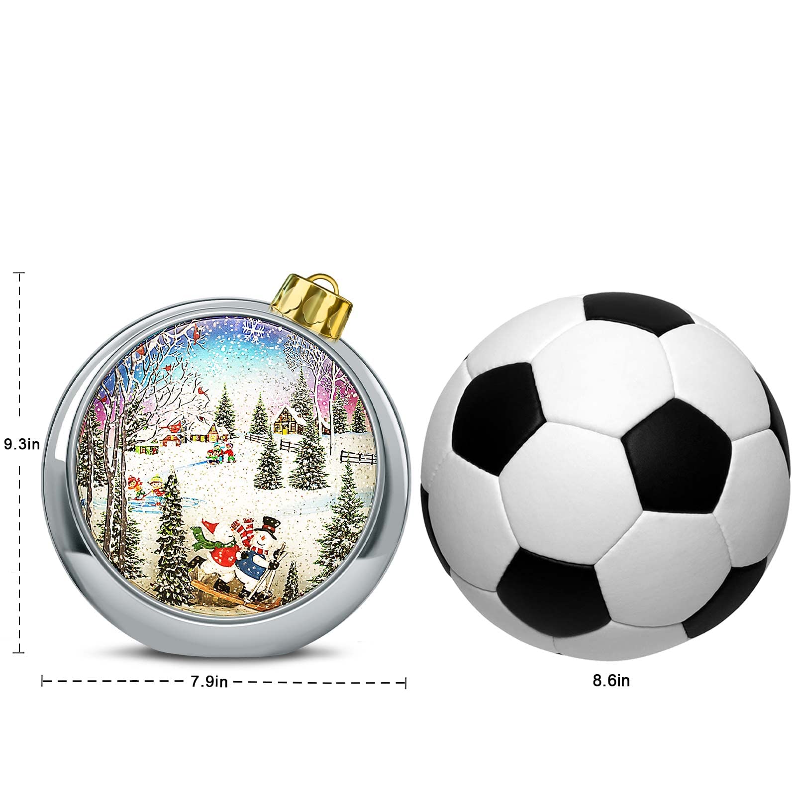 Lighted Christmas Snow Globes with 6H Timer & 8 Holiday Songs - Silver Round Musical Lantern with Xmas Tree Decor for Home, Office, and Holiday Party Decorations