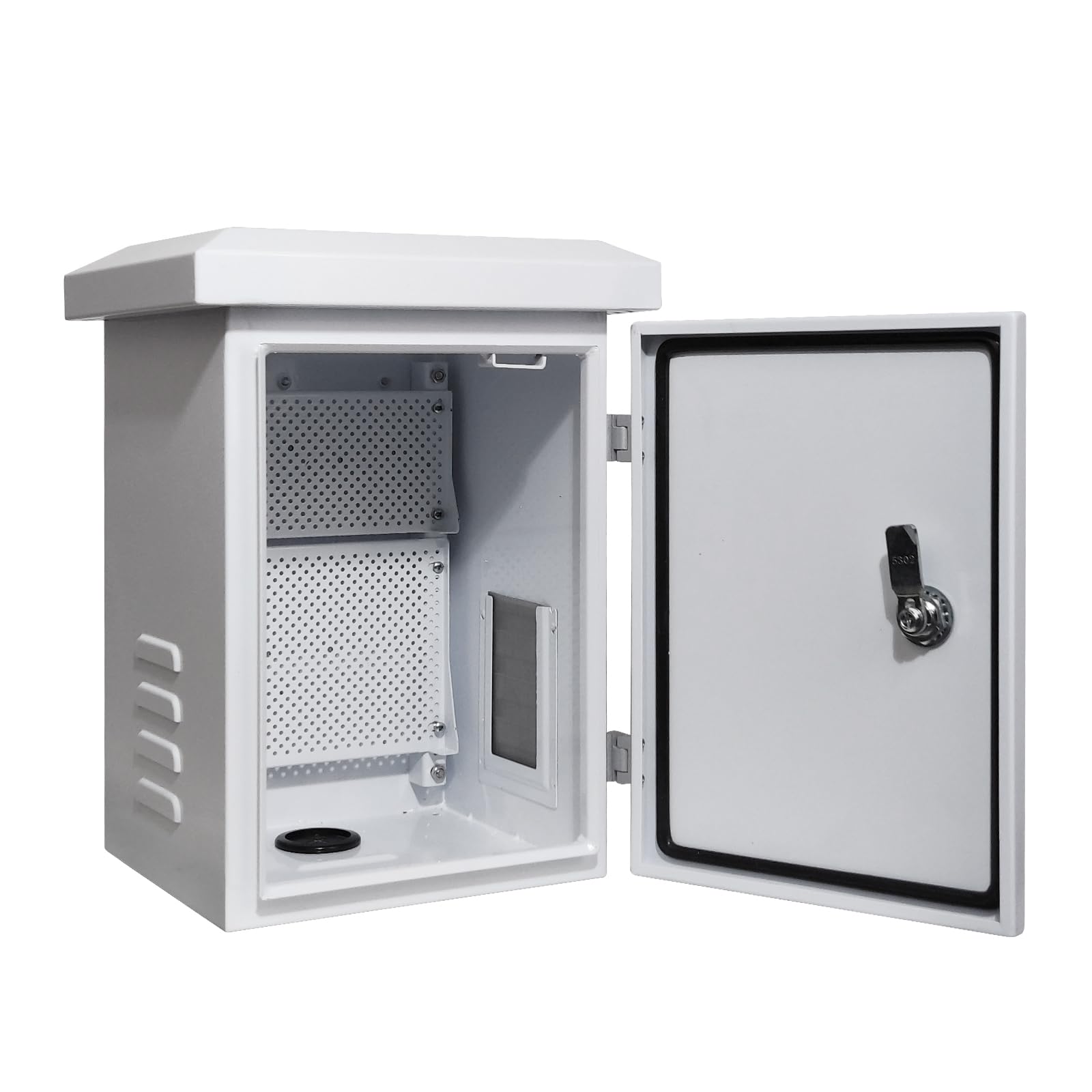 Weatherproof Outdoor Electrical Enclosure Box 11.8x15.7x9.8 Inches (30x40x25cm) - IP Rated Galvanized Steel Equipment Case with Removable Mounting Plate & Ventilation Fan - Ideal for Industrial, Solar, and Telecom Installations