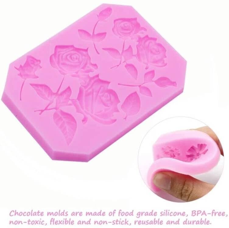 3PCS 3D Flower Leaf Fondant Molds Set - Rose Silicone Molds for Candle, Soap Making, Cake Decorating, Chocolate & Resin Crafts - DIY Dessert, Cupcake, Candy & Ice Mold for Baking, Wedding & Home Decor