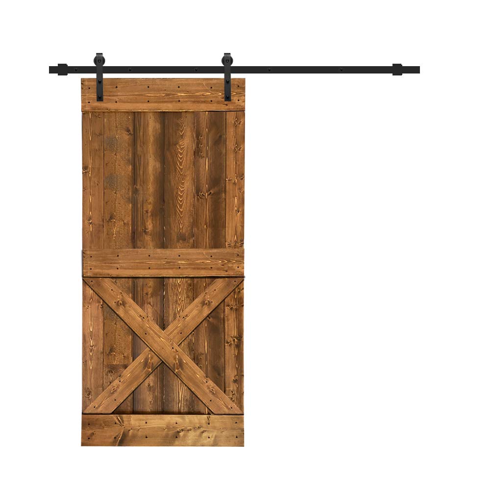 TMS Mini X Stained Solid Knotty Pine Wood Interior Sliding Barn Door with Hardware Kit (84
